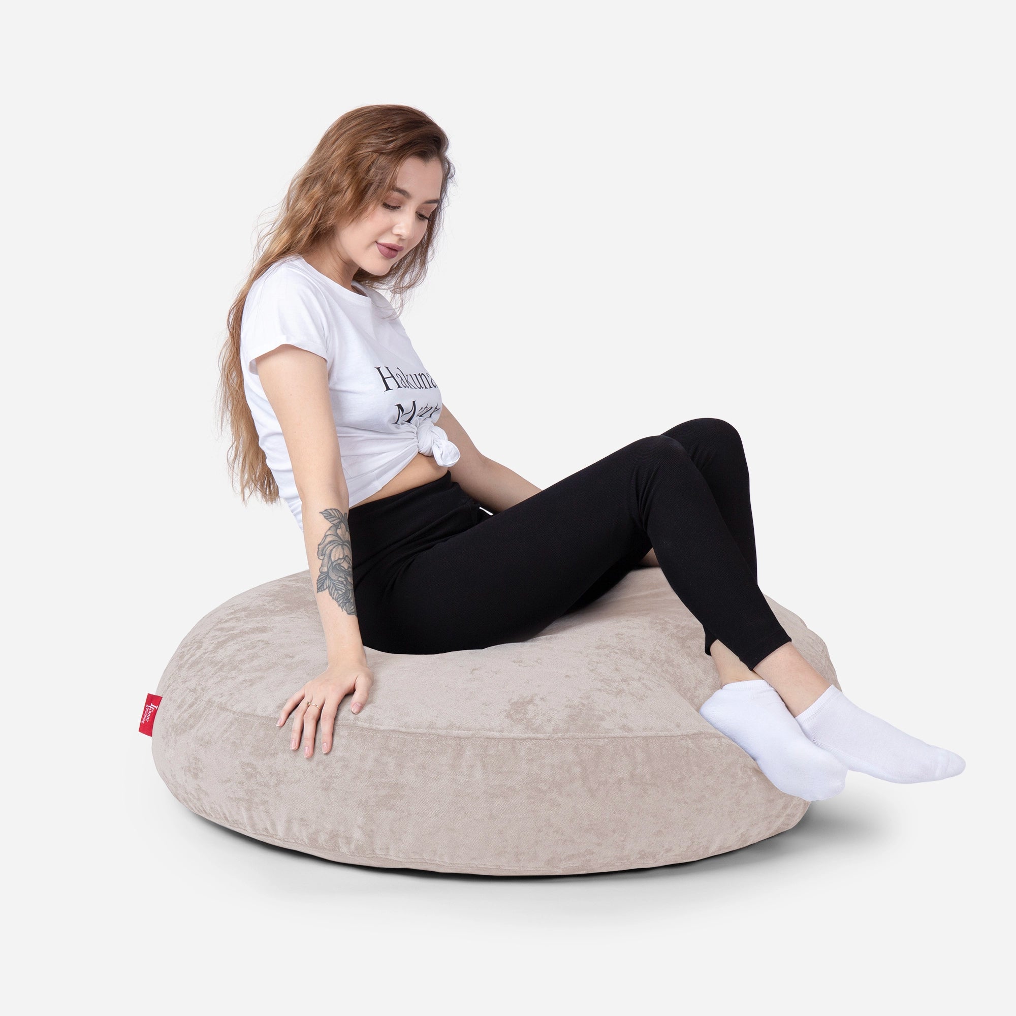 Floor Aldo Beige Pouf - Lanny Beanbag - Ottomans