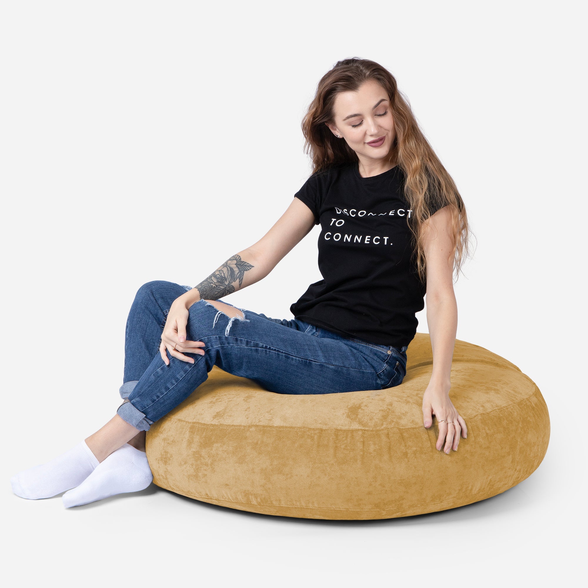 Floor Aldo Mustard Pouf - Lanny Beanbag - Ottomans