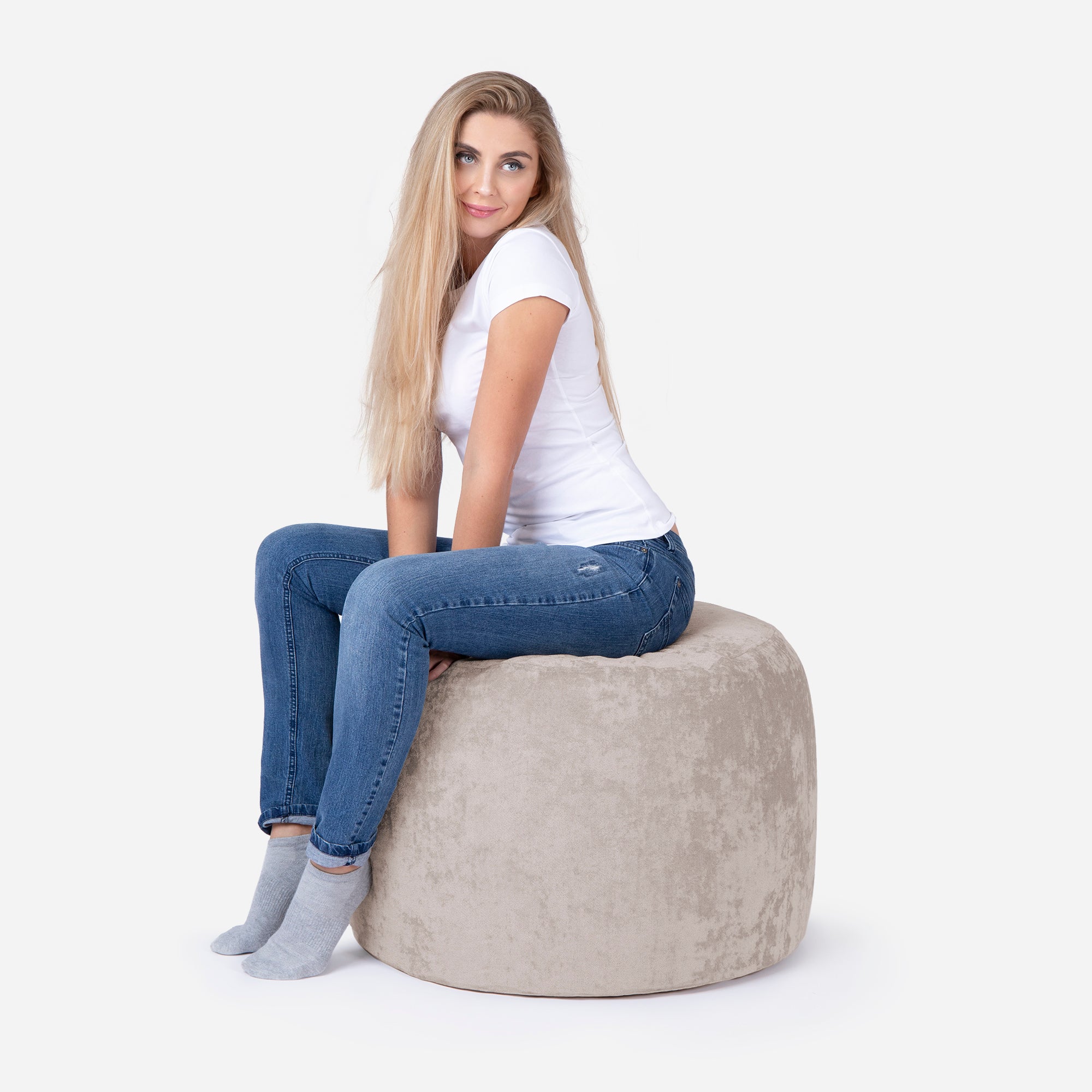 Medium Aldo Beige Pouf - Lanny Beanbag - Ottomans