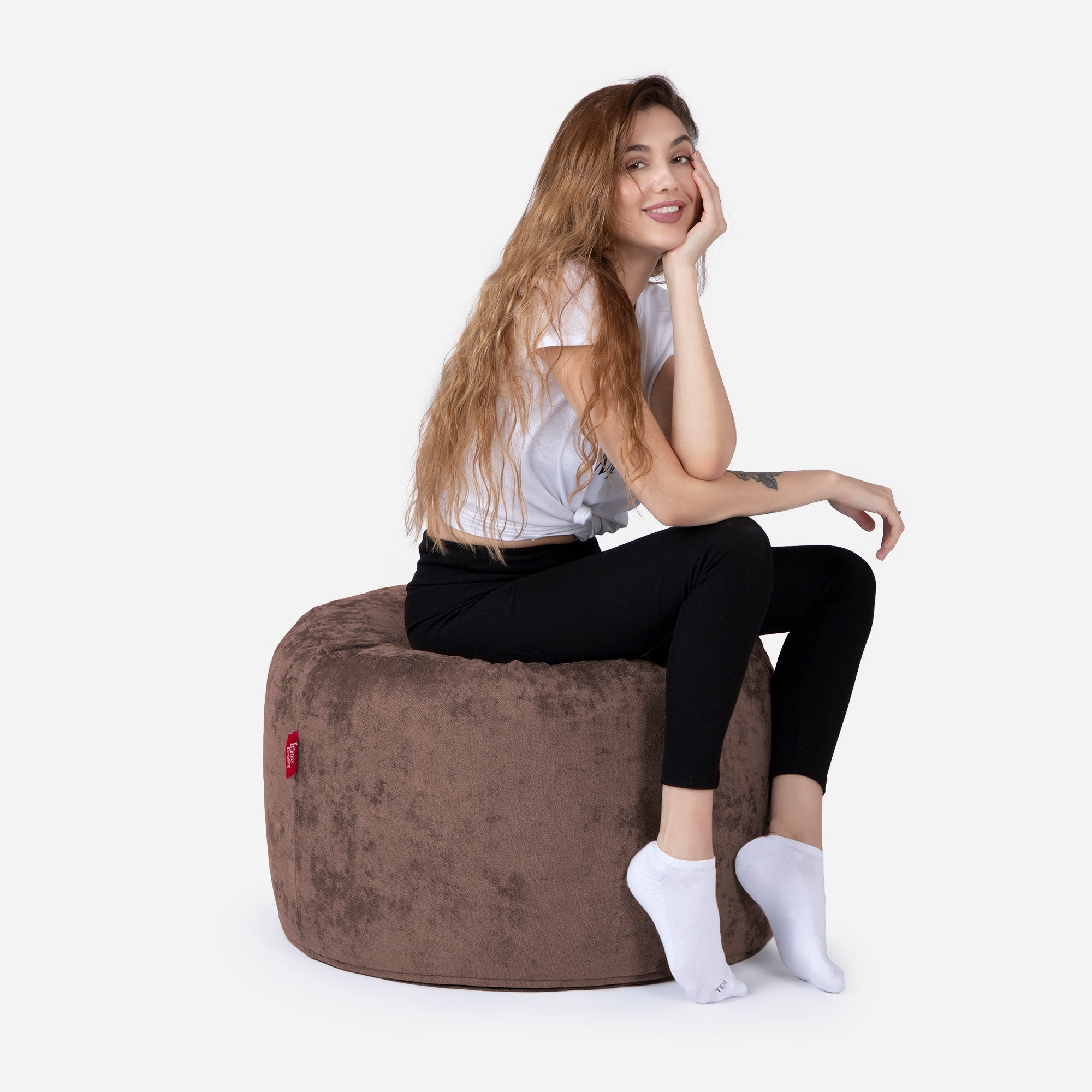 Medium Aldo Brown Pouf - Lanny Beanbag - Ottomans