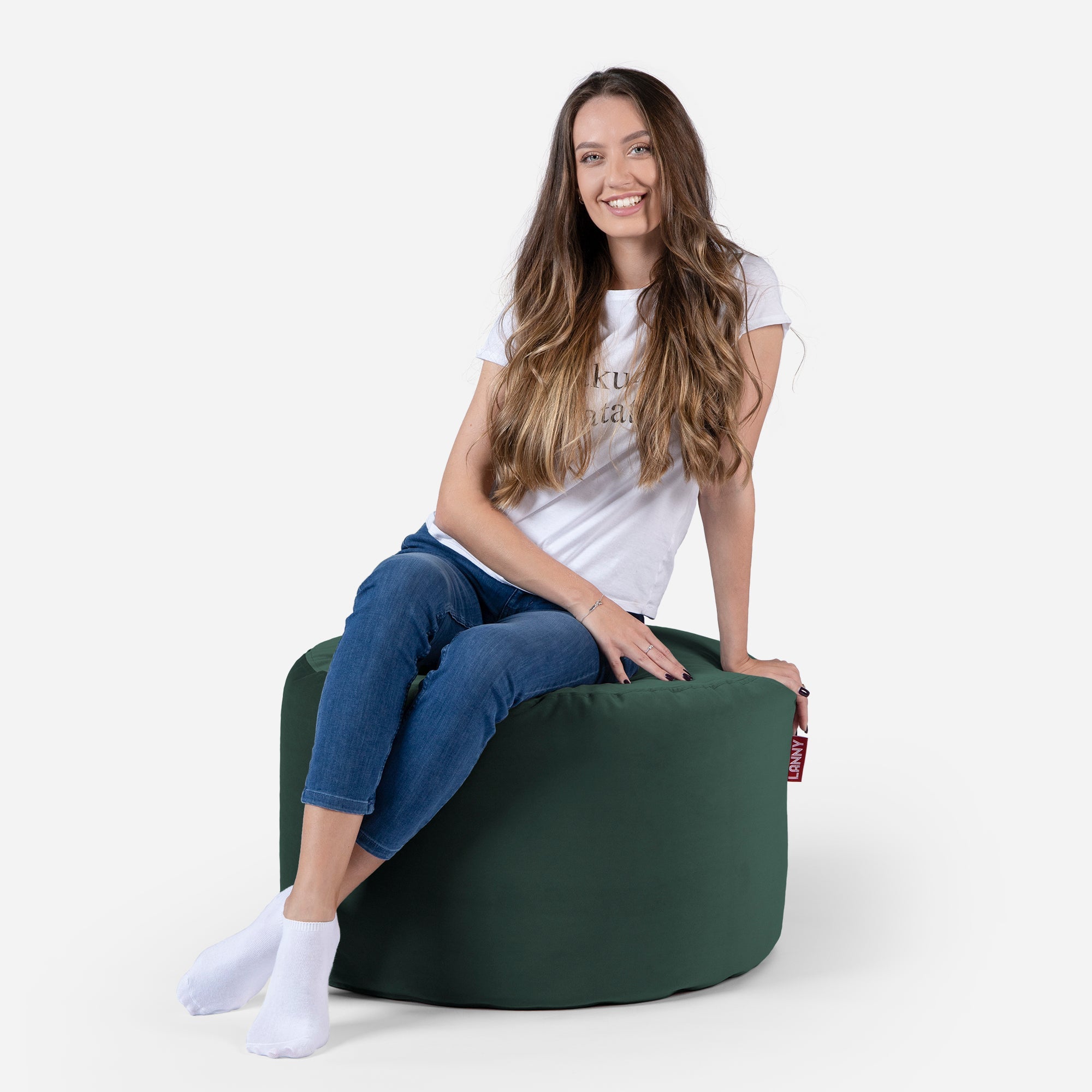 Medium Velvet Green Pouf - Lanny Beanbag - Ottomans