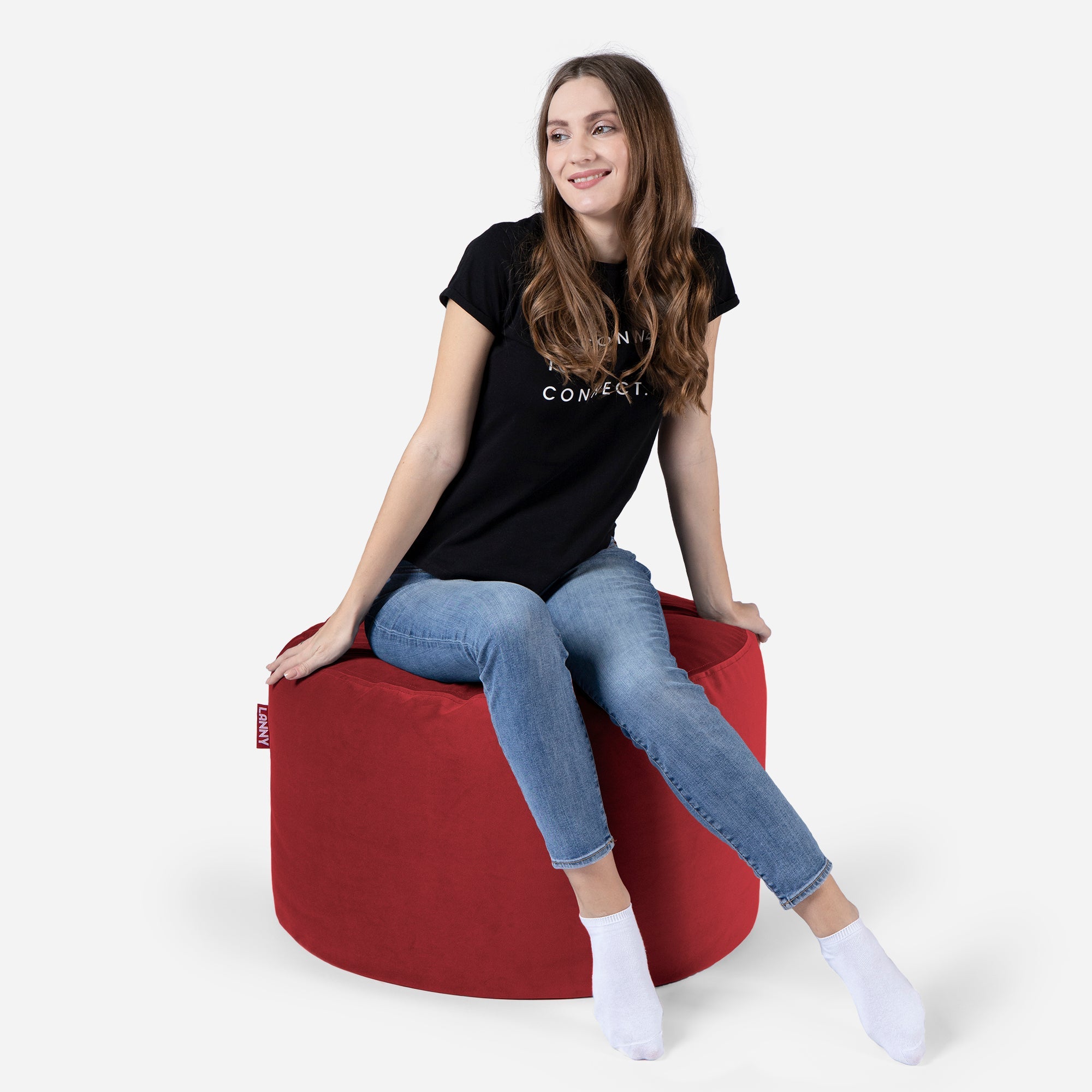 Medium Velvet Red Pouf - Lanny Beanbag - Ottomans