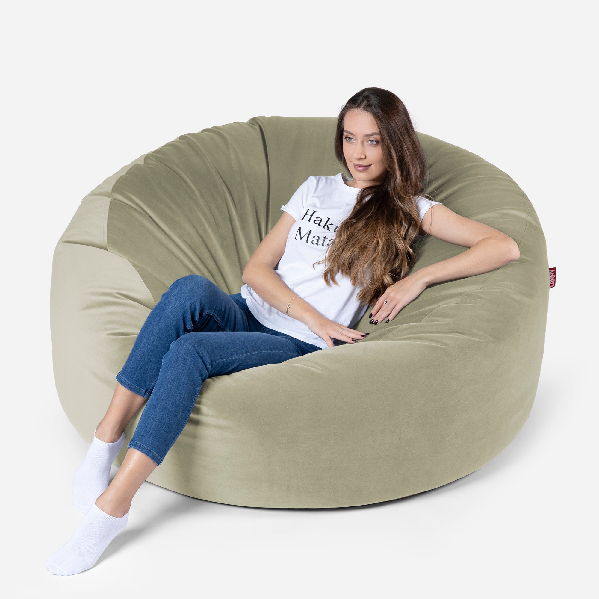 Original Large Velvet Khaki Bean Bag - Lanny Beanbag - Bean Bag Chairs