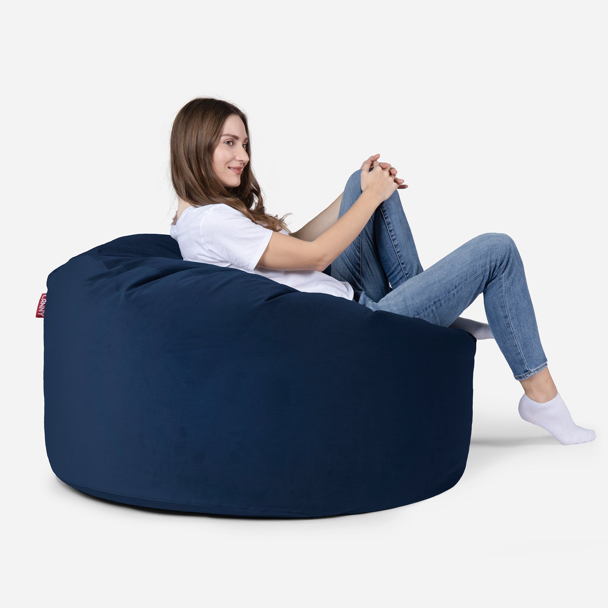 Original Medium Velvet Blue Bean Bag - Lanny Beanbag - Bean Bag Chairs