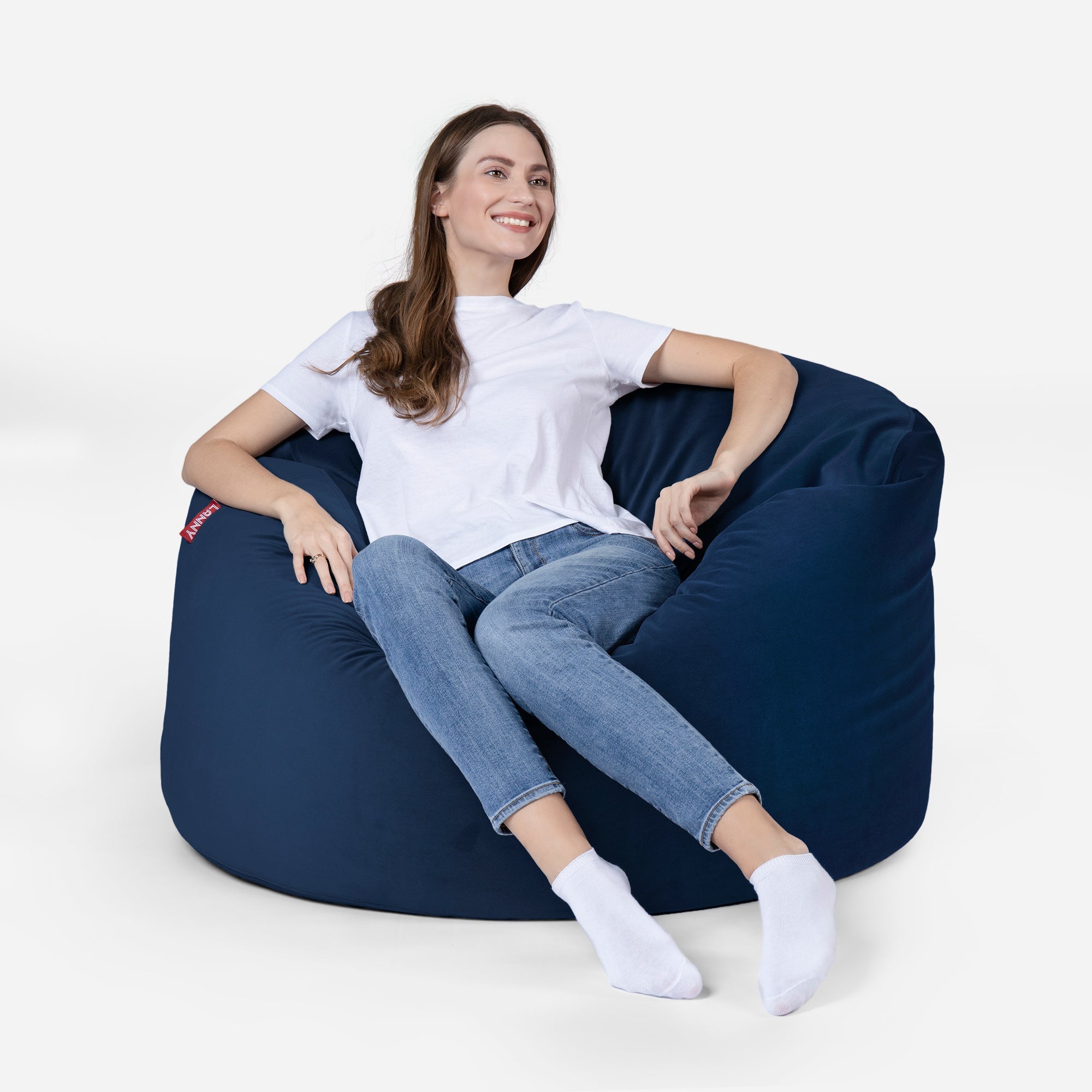 Original Medium Velvet Blue Bean Bag - Lanny Beanbag - Bean Bag Chairs