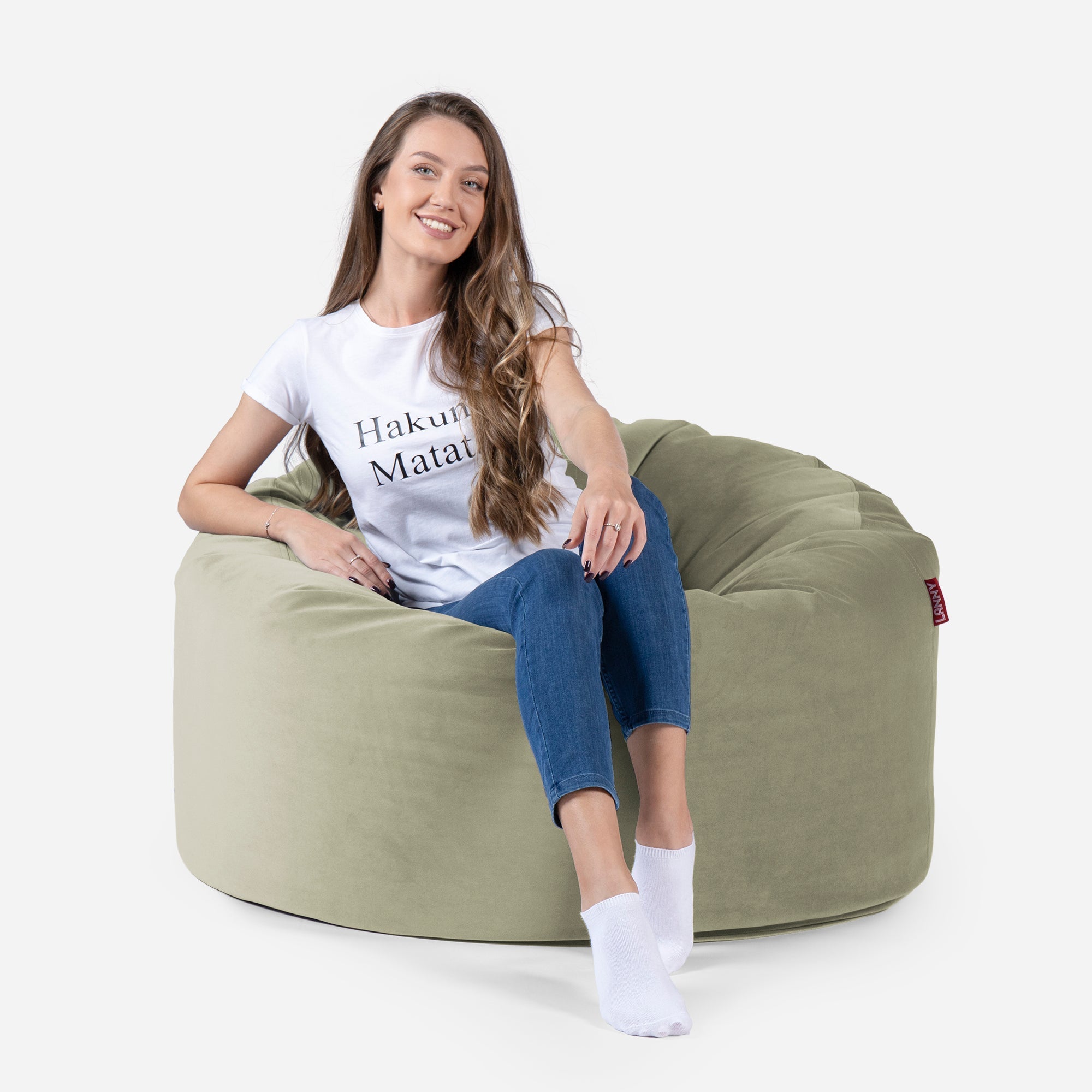 Original Medium Velvet Khaki Bean Bag - Lanny Beanbag - Bean Bag Chairs