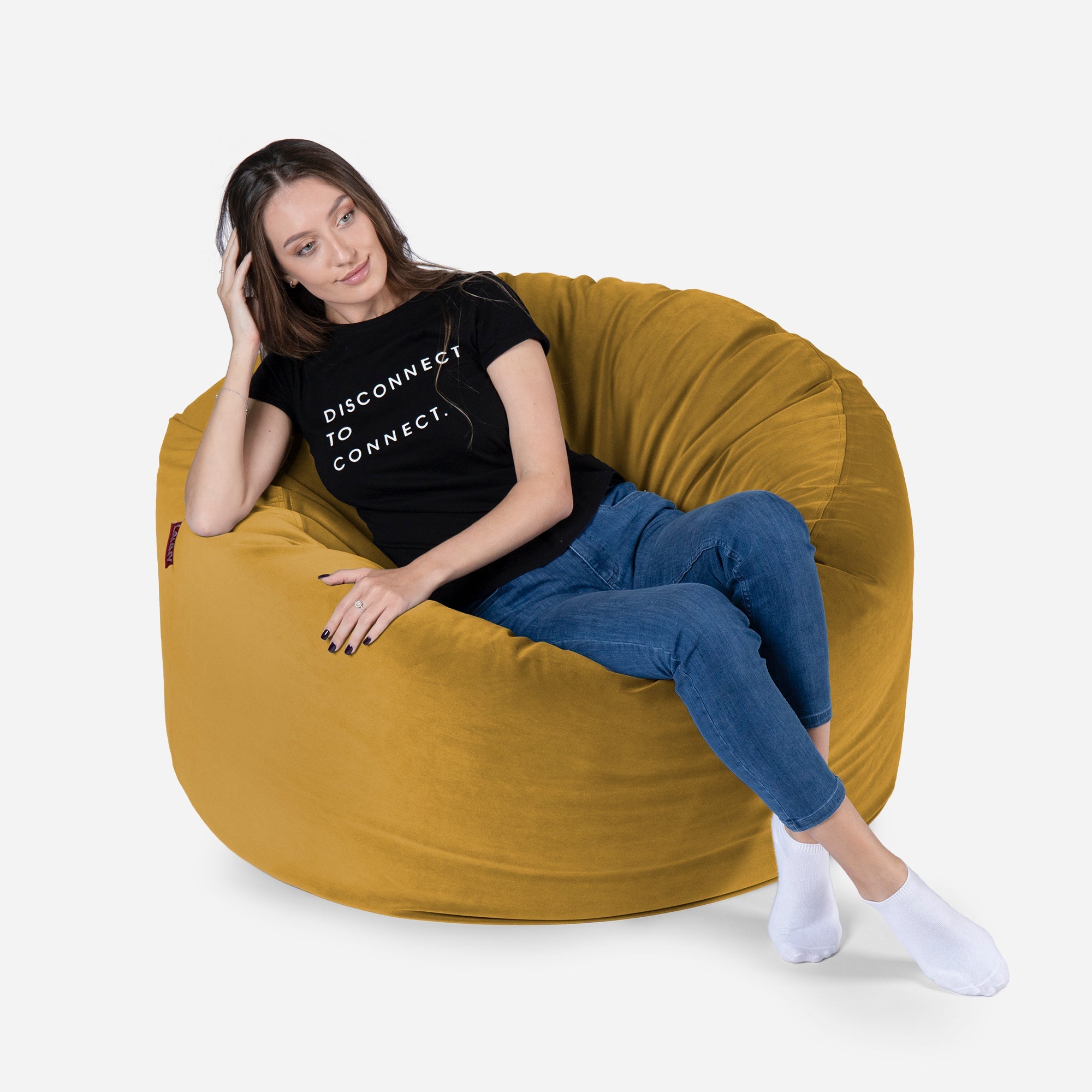 Original Medium Velvet Mustard Bean Bag - Lanny Beanbag - Bean Bag Chairs