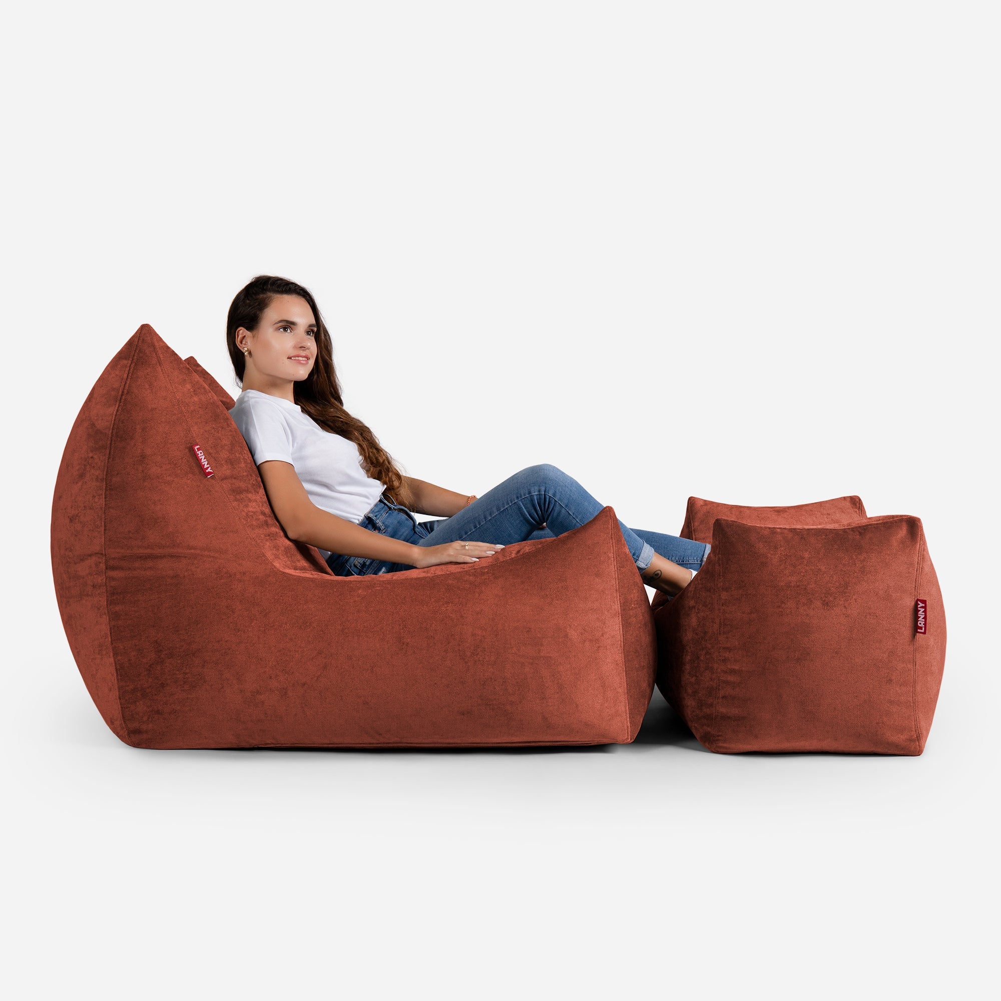 Quadro Aldo Amber Bean bag Chair & Footrest Set - Lanny Beanbag - Bean Bag Chairs