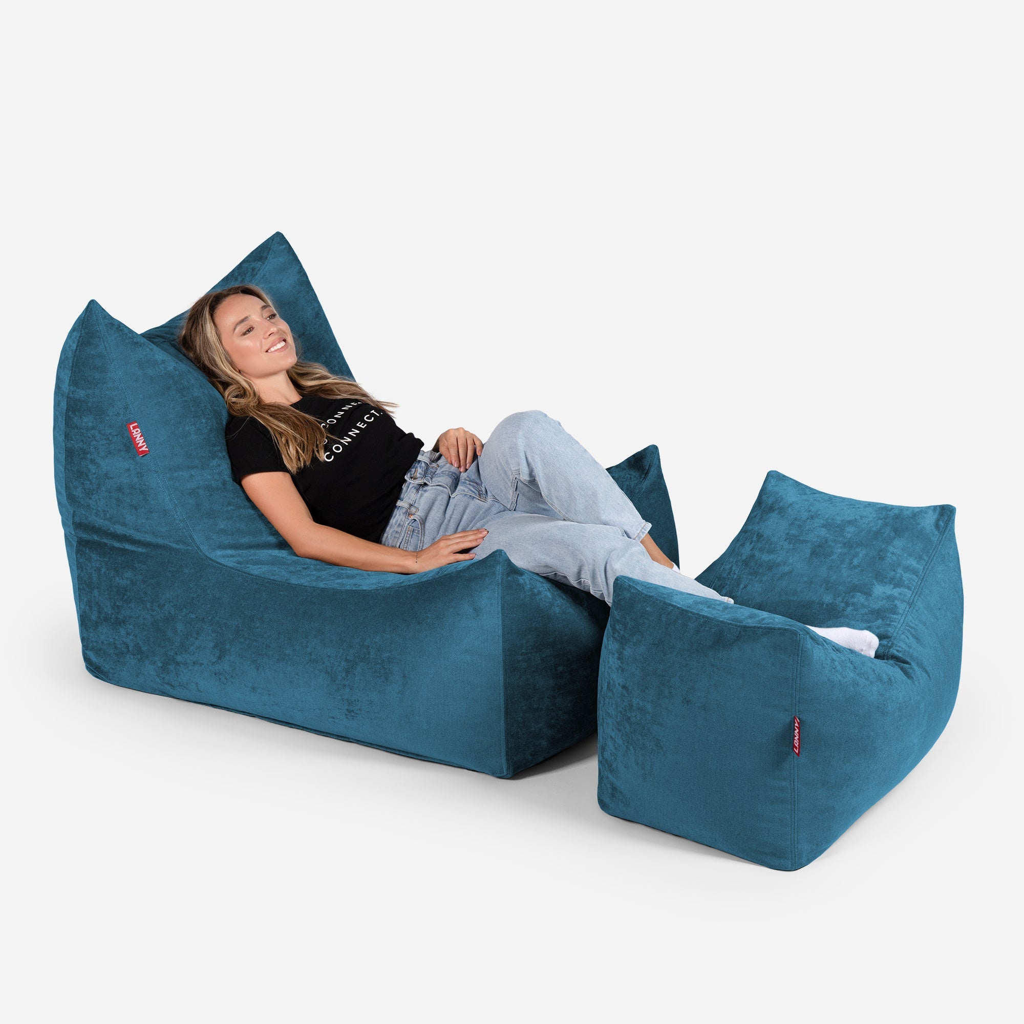 Quadro Aldo Aqua Bean bag Chair & Footrest Set - Lanny Beanbag - Bean Bag Chairs