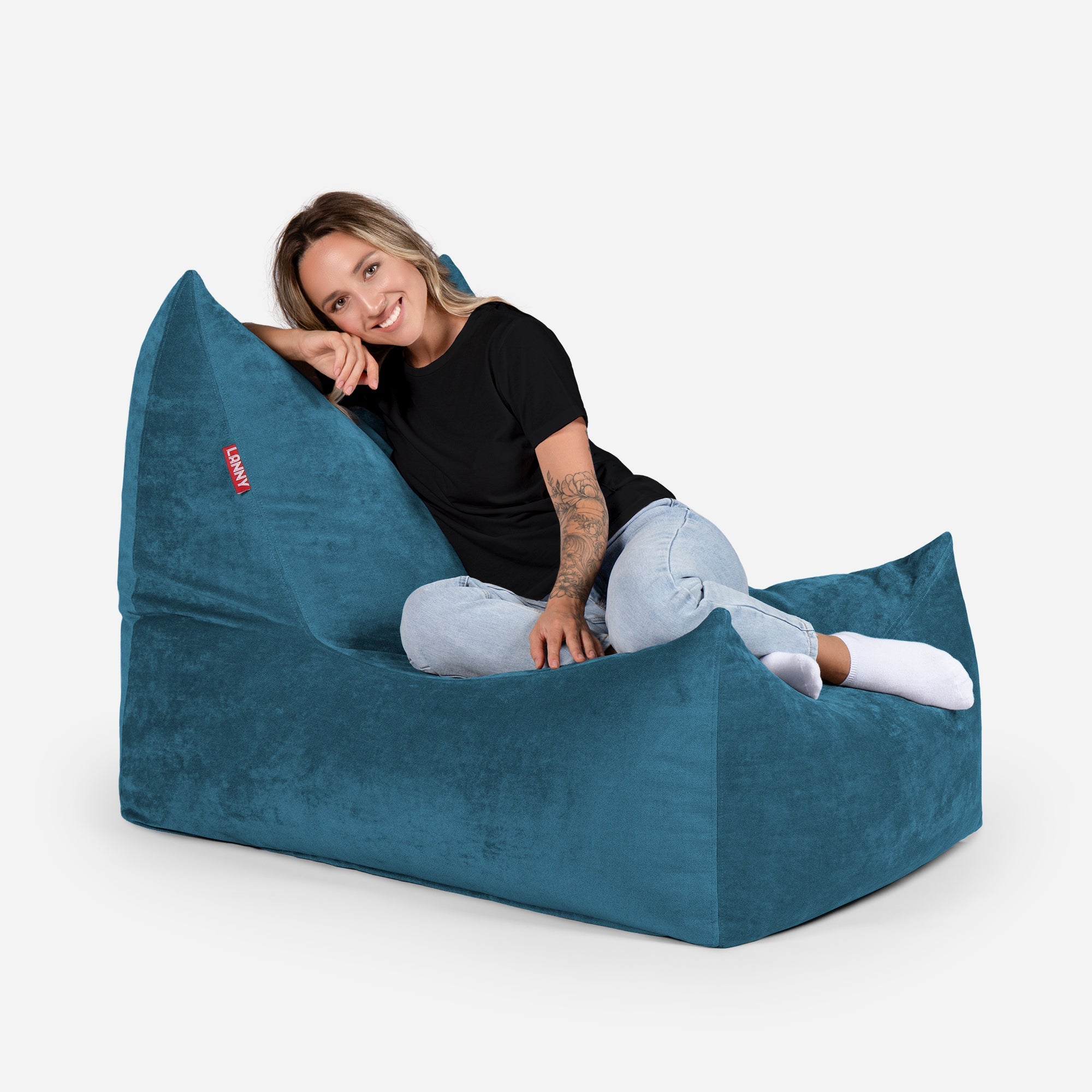 Quadro Aldo Aqua Bean bag Chair & Footrest Set - Lanny Beanbag - Bean Bag Chairs