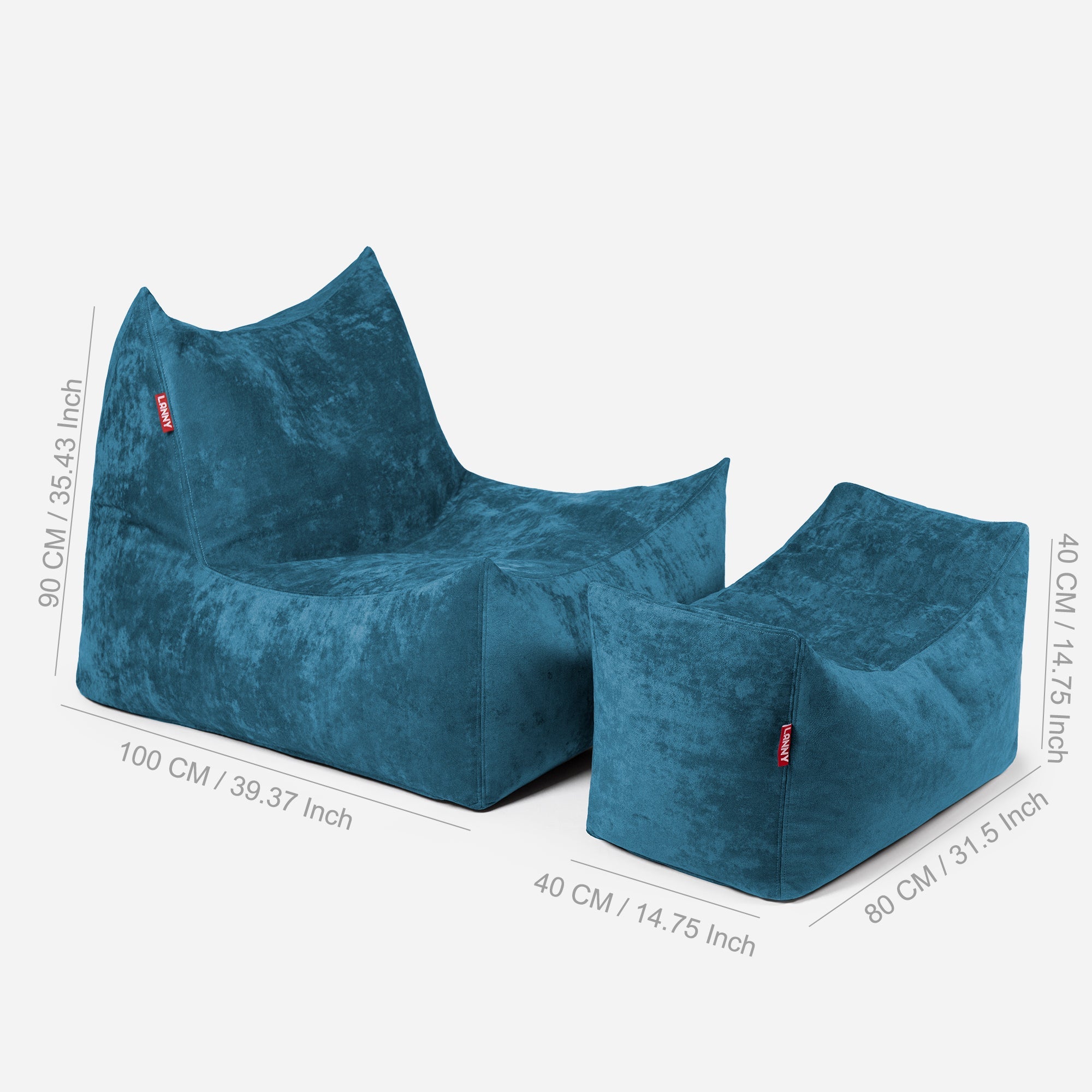 Quadro Aldo Aqua Bean bag Chair & Footrest Set - Lanny Beanbag - Bean Bag Chairs