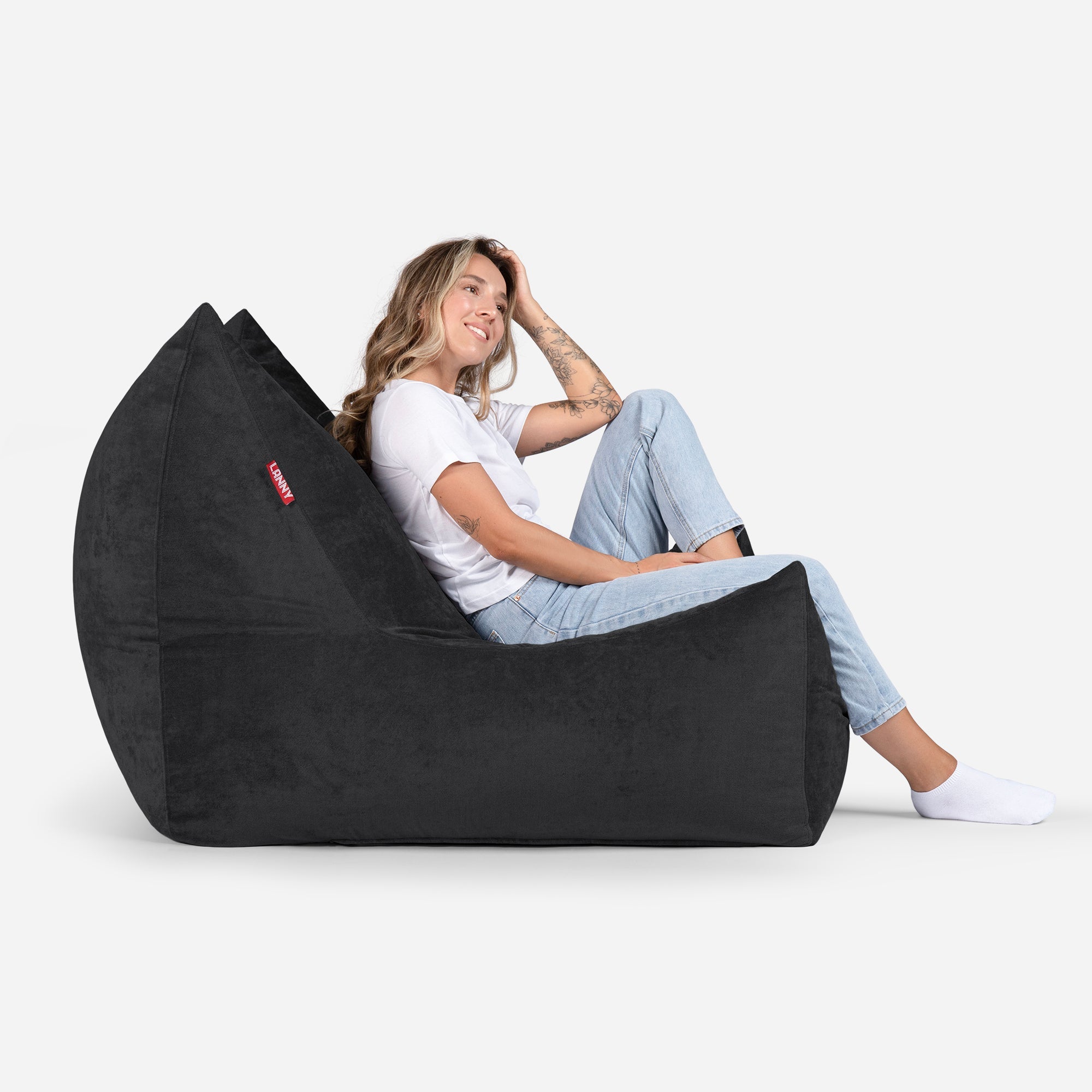 Quadro Aldo Black Bean bag Chair & Footrest Set - Lanny Beanbag - Bean Bag Chairs