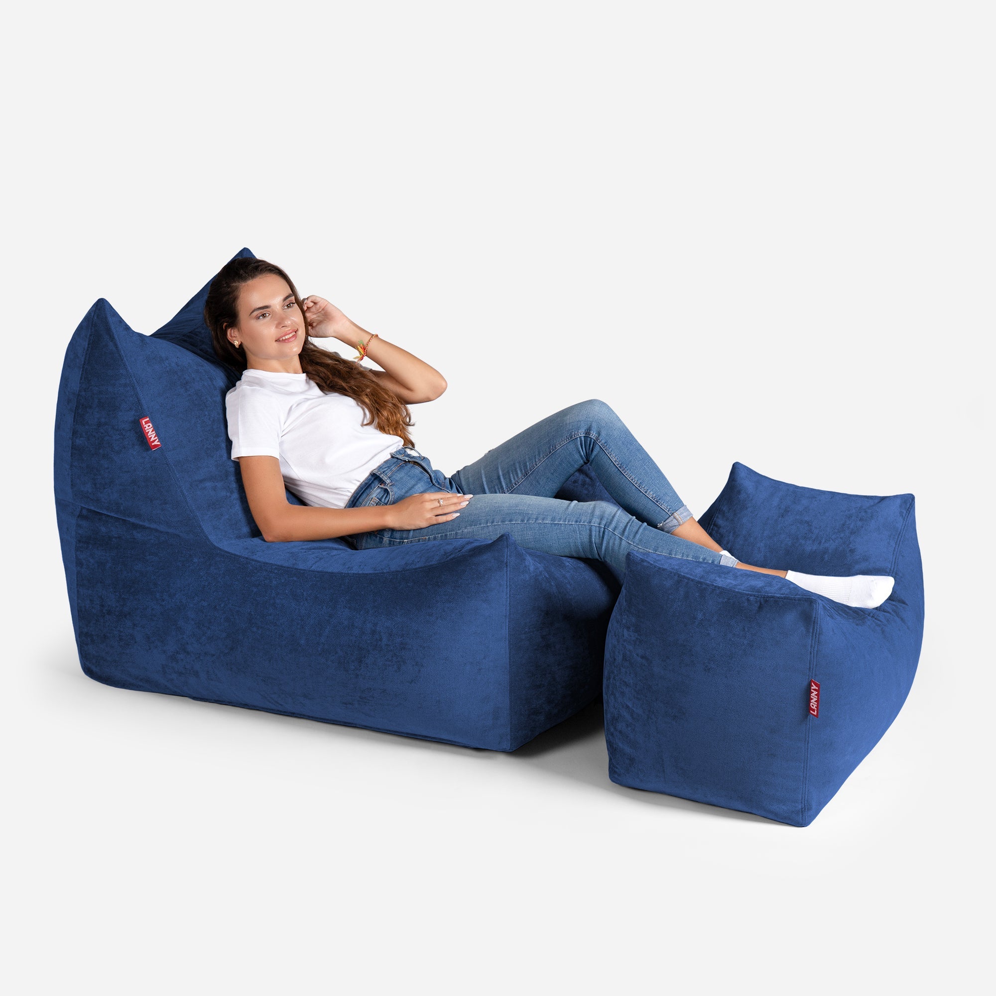 Quadro Aldo Blue Bean bag Chair & Footrest Set - Lanny Beanbag - Bean Bag Chairs