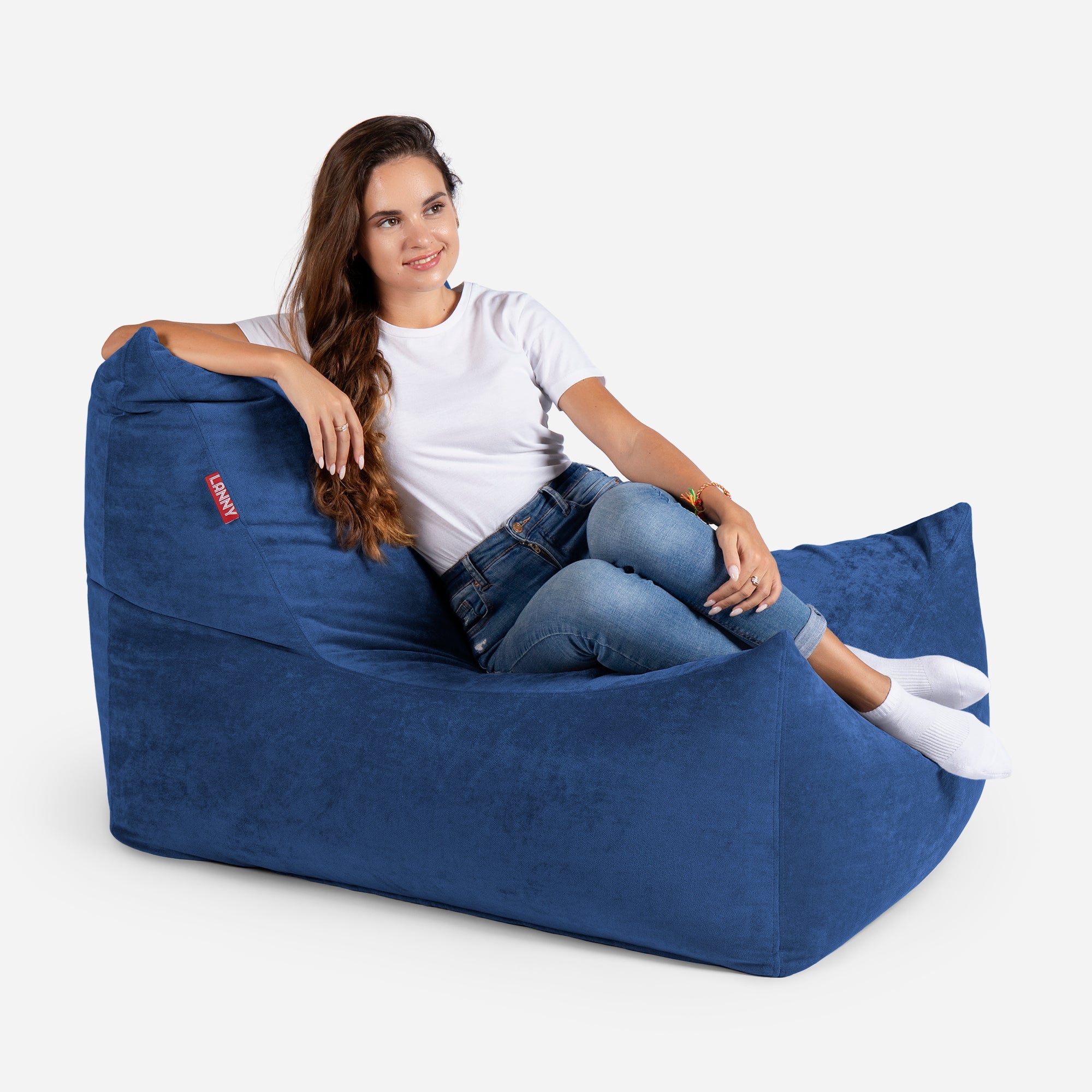 Quadro Aldo Blue Bean bag Chair & Footrest Set - Lanny Beanbag - Bean Bag Chairs
