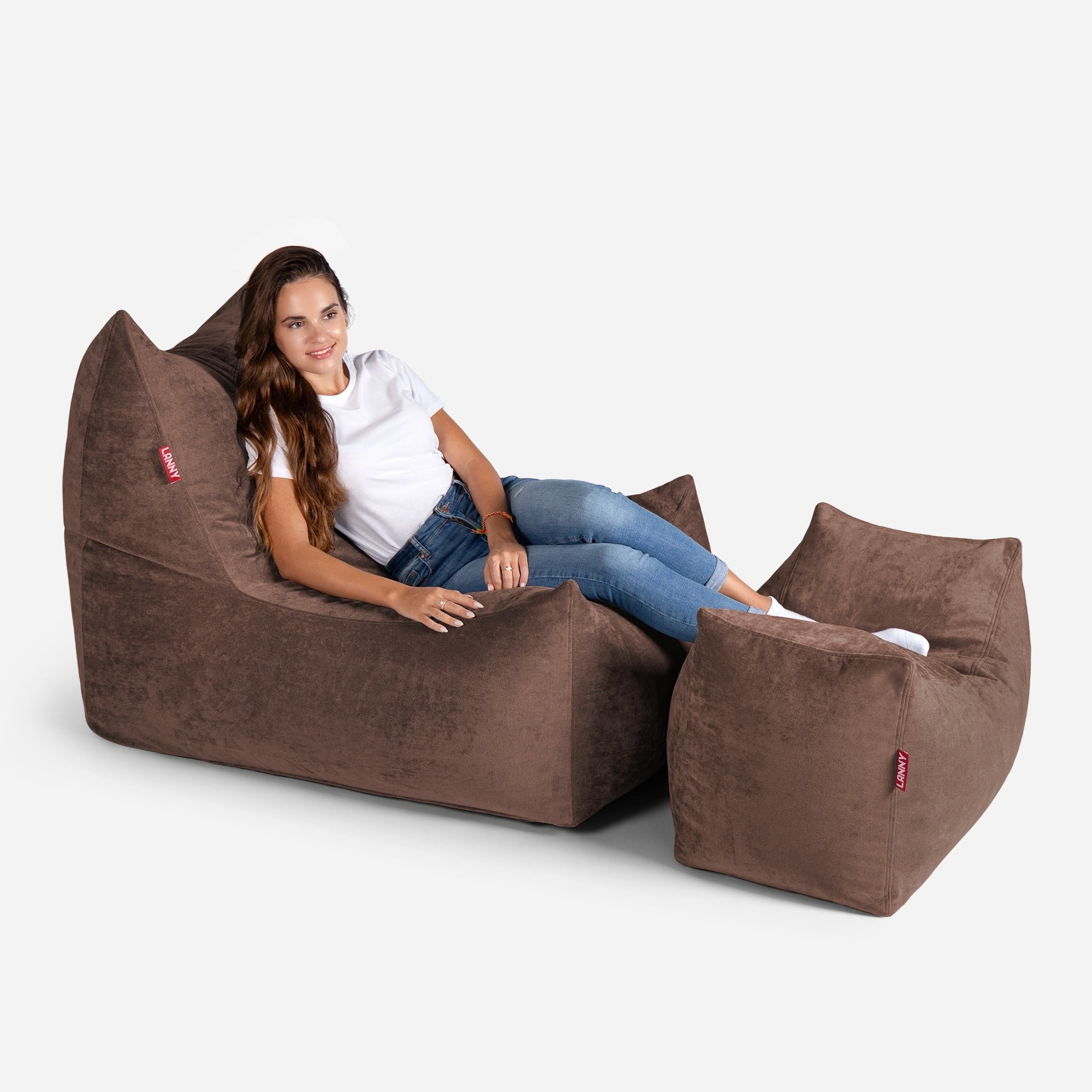 Quadro Aldo Brown Bean bag Chair & Footrest Set - Lanny Beanbag - Bean Bag Chairs