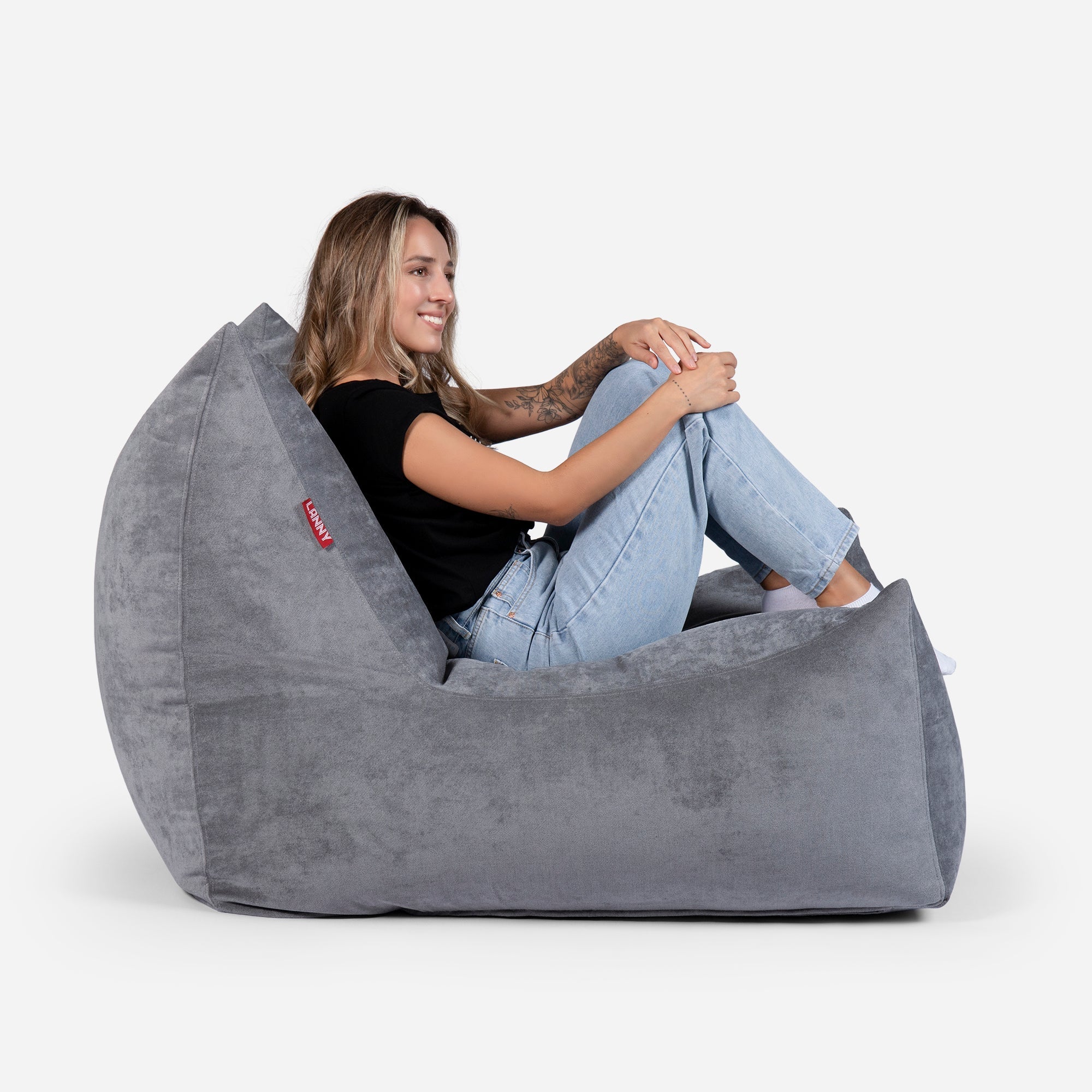 Quadro Aldo Gray Bean bag Chair & Footrest Set - Lanny Beanbag - Bean Bag Chairs