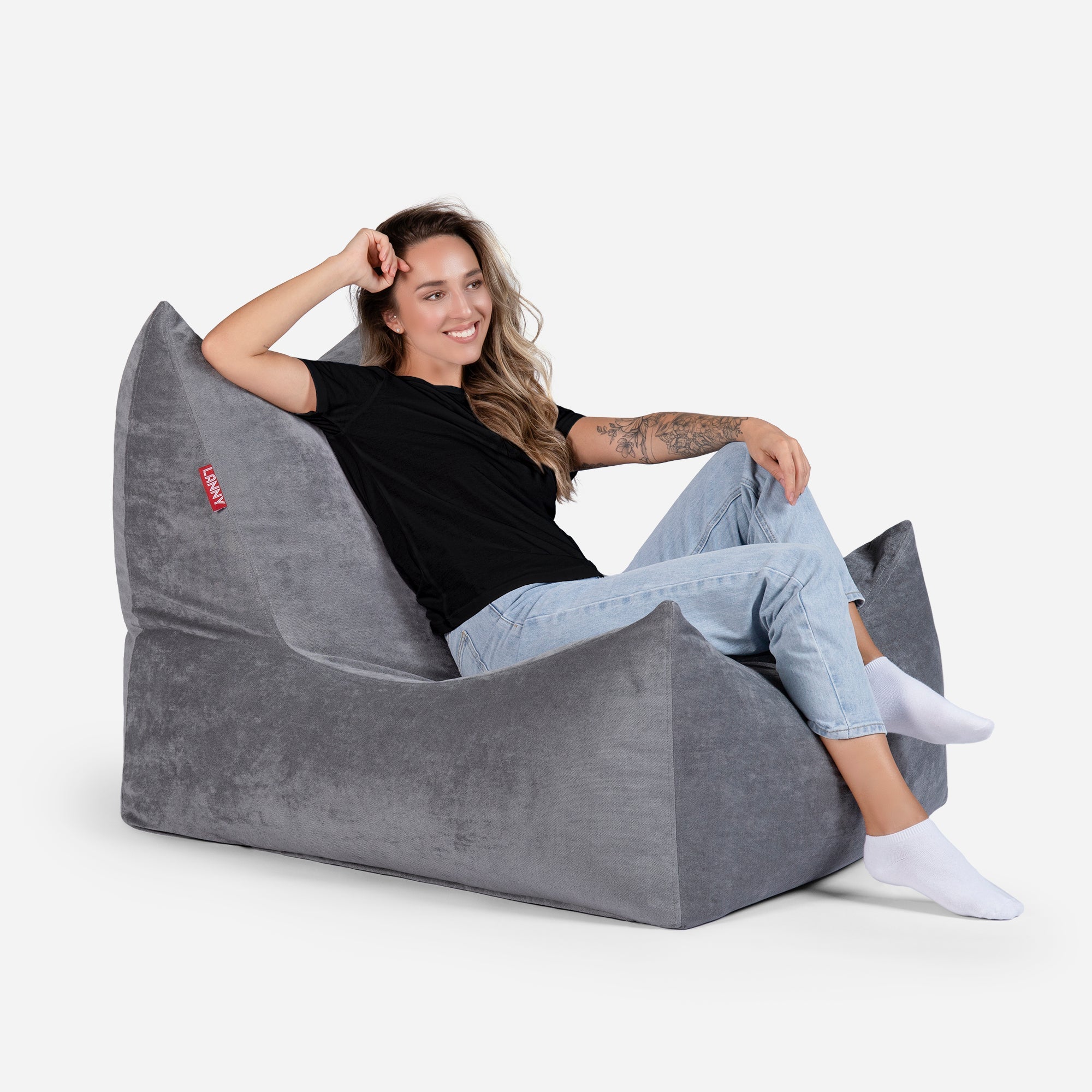 Quadro Aldo Gray Bean bag Chair & Footrest Set - Lanny Beanbag - Bean Bag Chairs