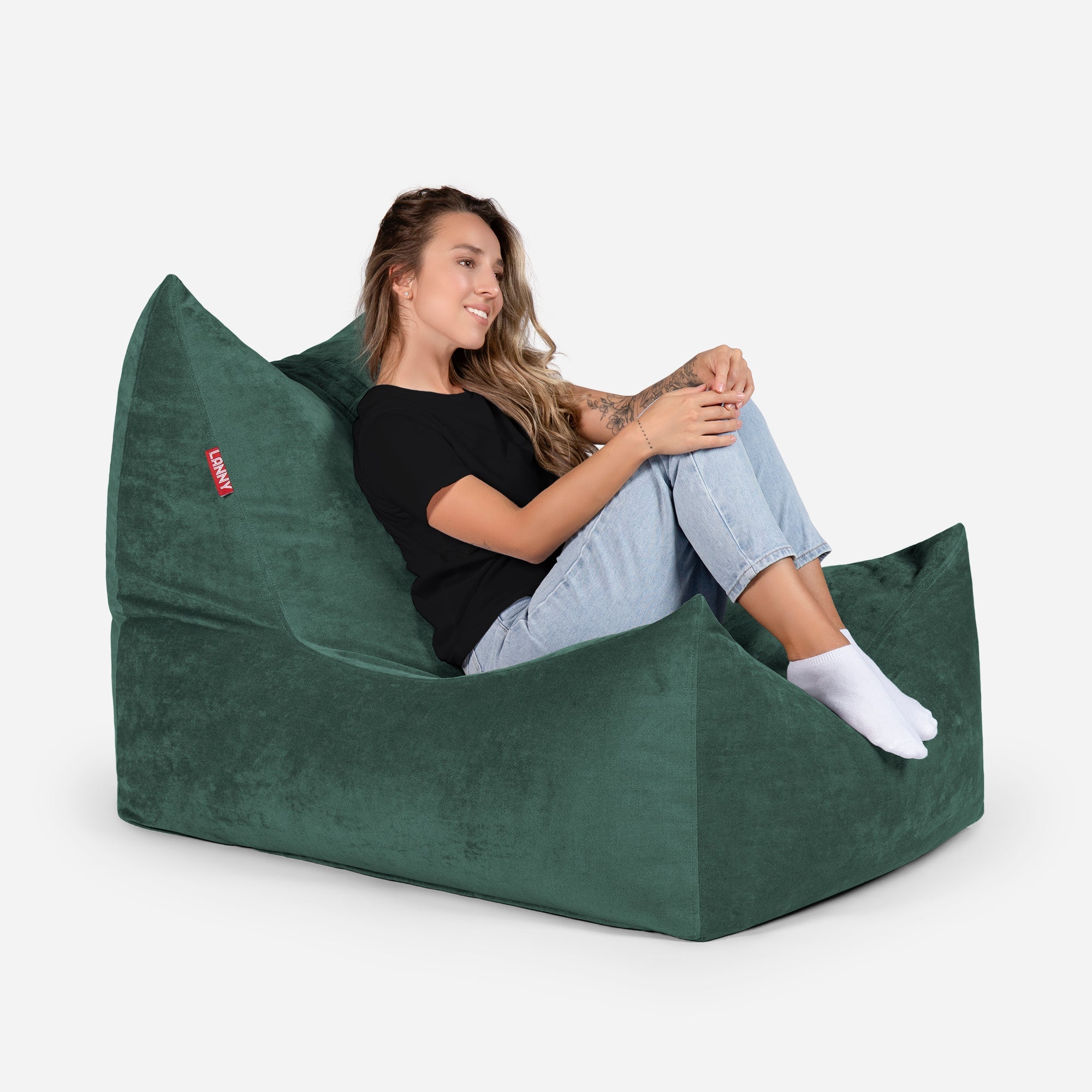 Quadro Aldo Green Bean bag Chair & Footrest Set - Lanny Beanbag - Bean Bag Chairs