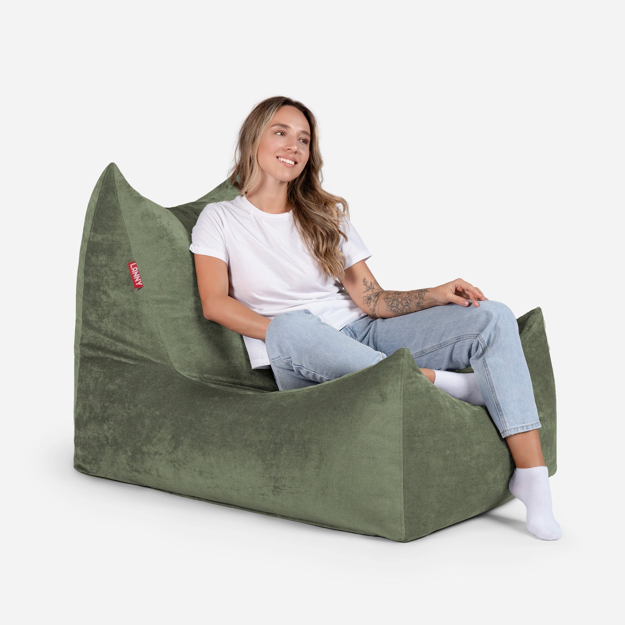 Quadro Aldo Khaki Bean bag Chair & Footrest Set - Lanny Beanbag - Bean Bag Chairs