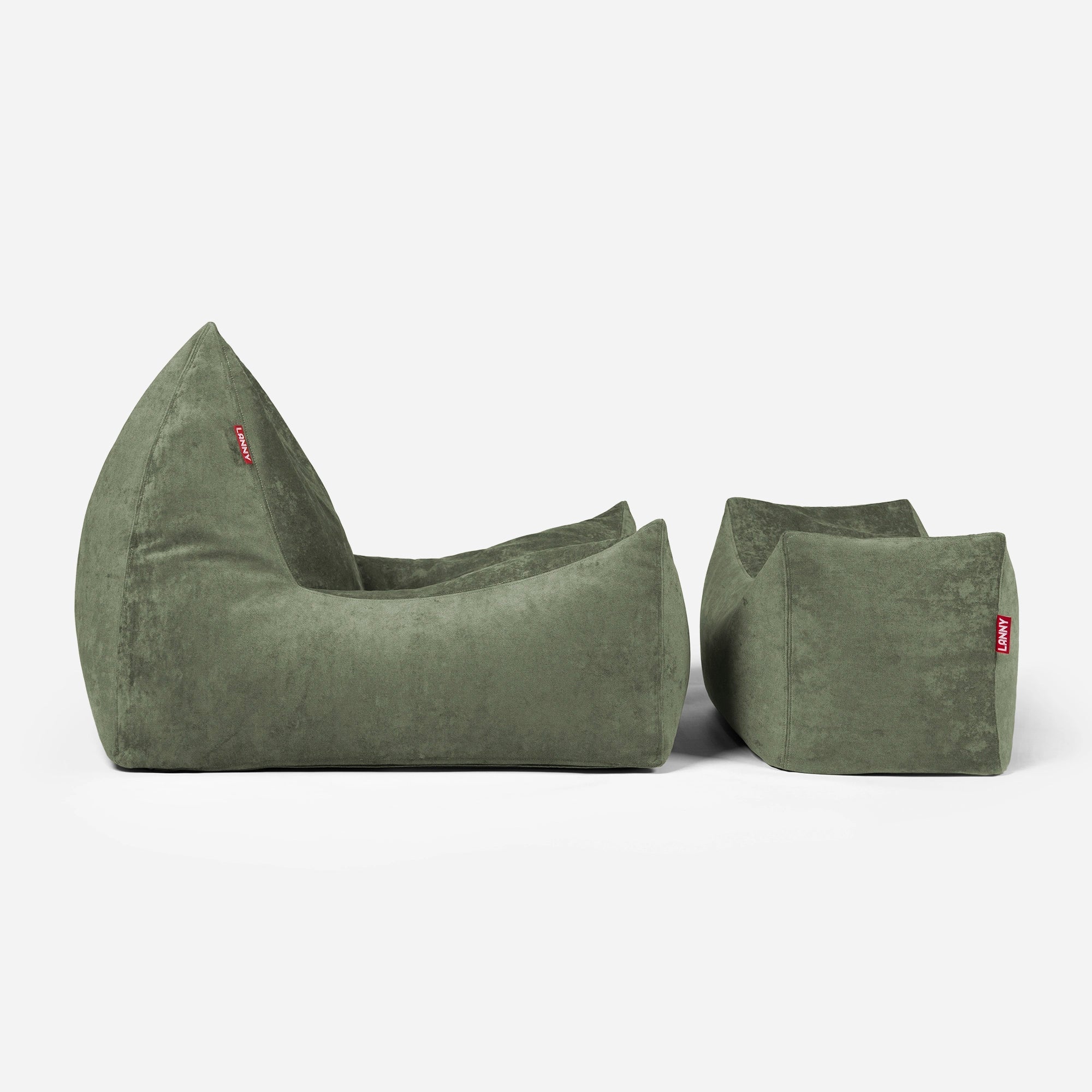Quadro Aldo Khaki Bean bag Chair & Footrest Set - Lanny Beanbag - Bean Bag Chairs