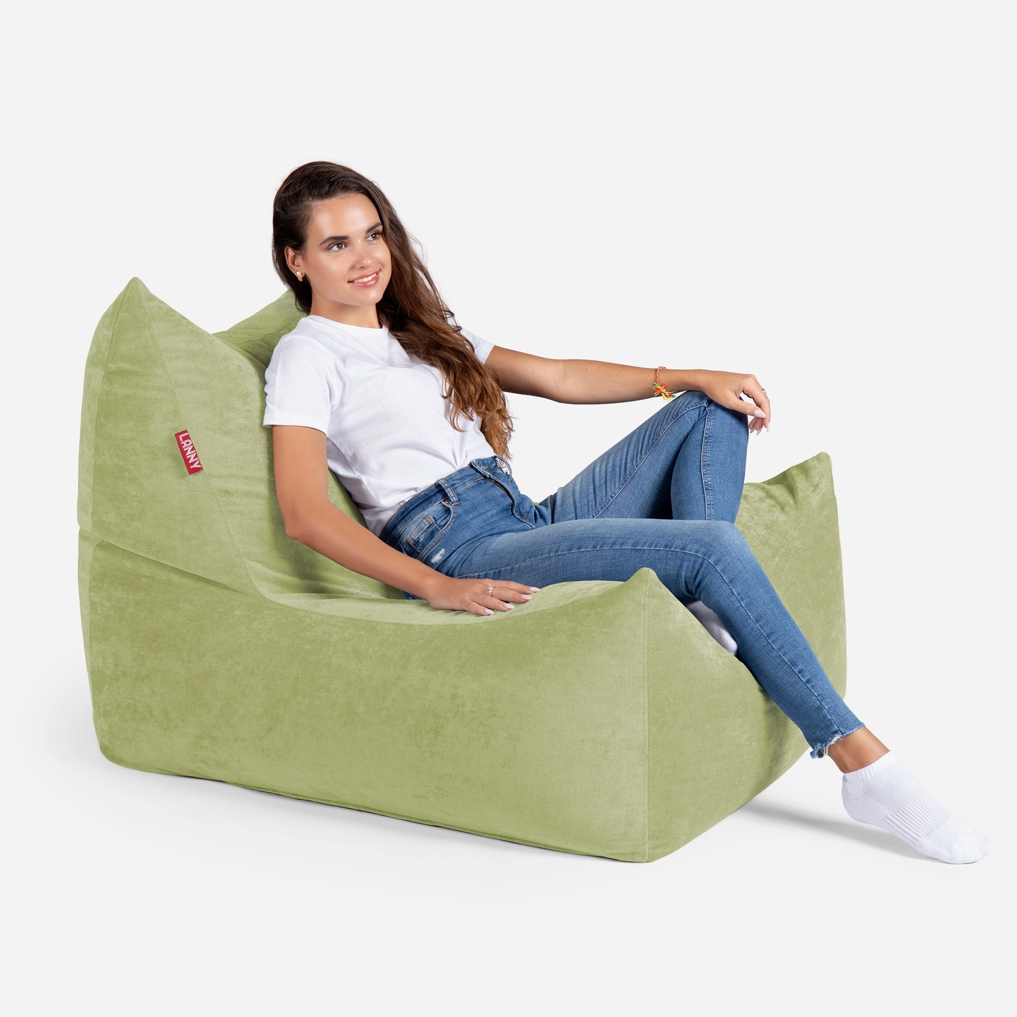 Quadro Aldo Lime Bean bag Chair & Footrest Set - Lanny Beanbag - Bean Bag Chairs