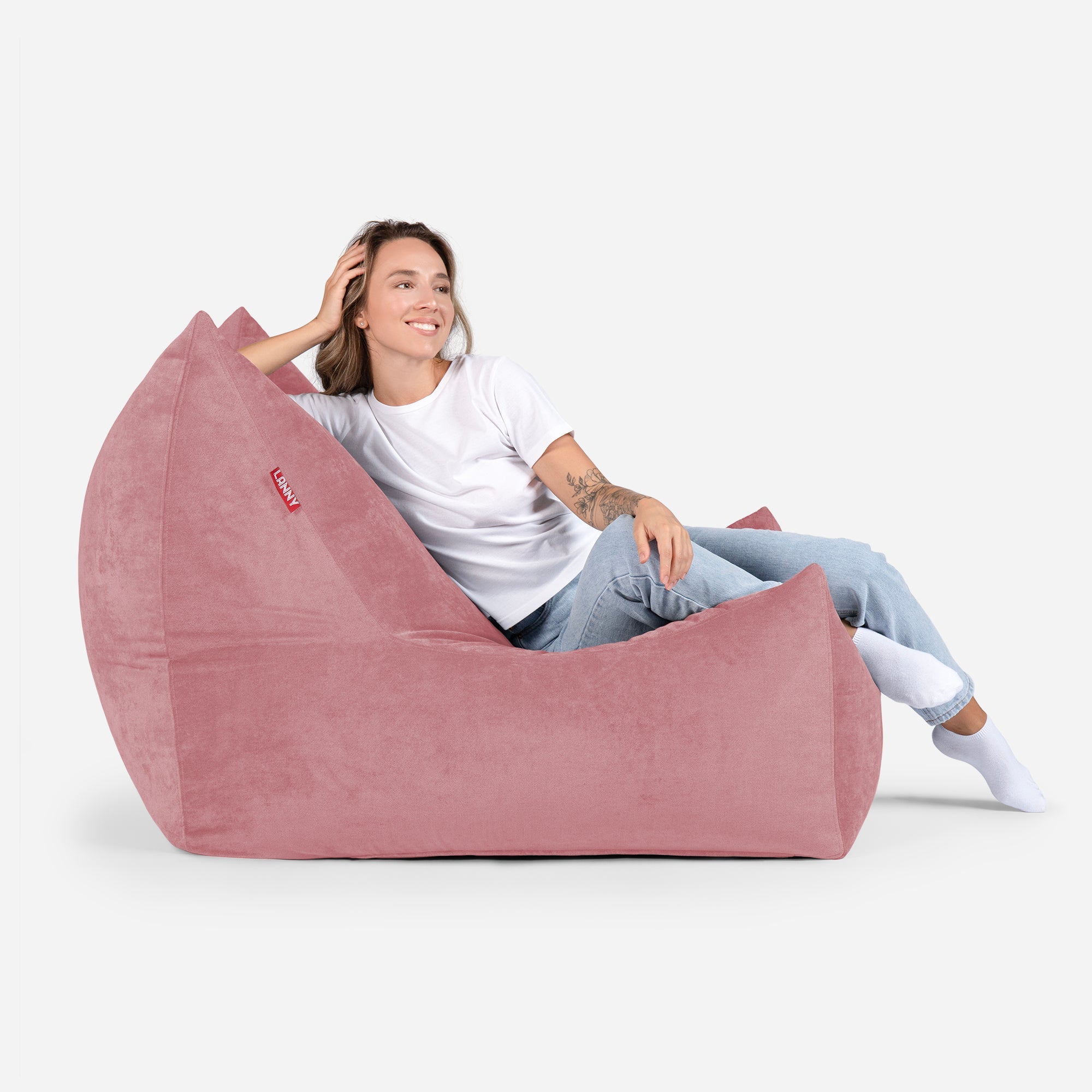 Quadro Aldo Pink Bean bag Chair & Footrest Set - Lanny Beanbag - Bean Bag Chairs