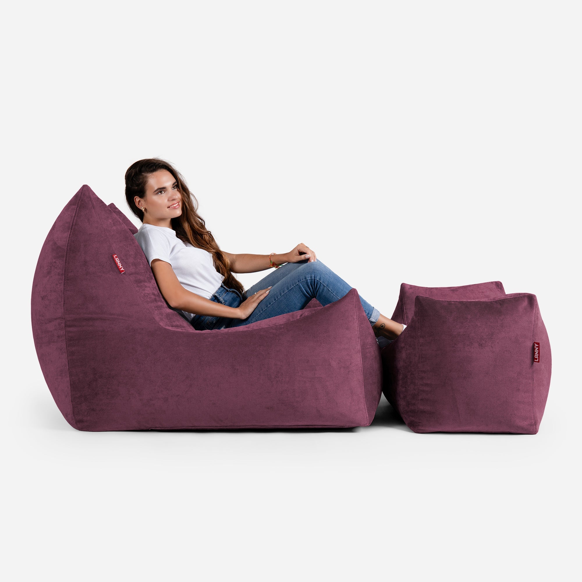 Quadro Aldo Purple Bean bag Chair & Footrest Set - Lanny Beanbag - Bean Bag Chairs