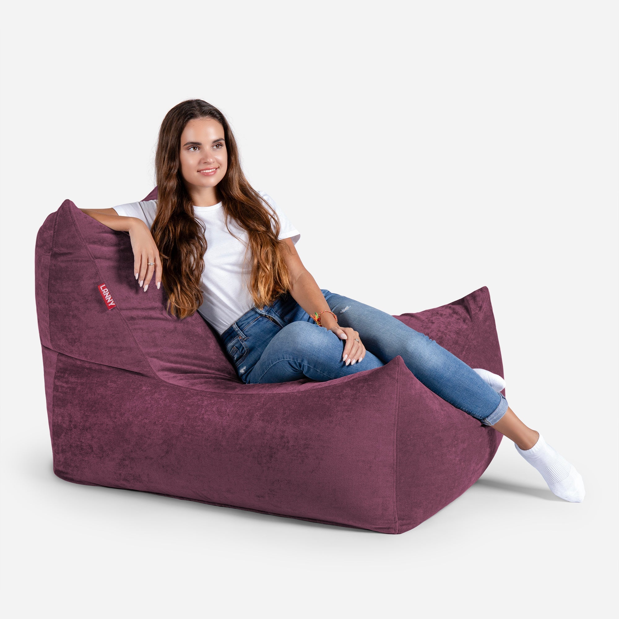 Quadro Aldo Purple Bean bag Chair & Footrest Set - Lanny Beanbag - Bean Bag Chairs