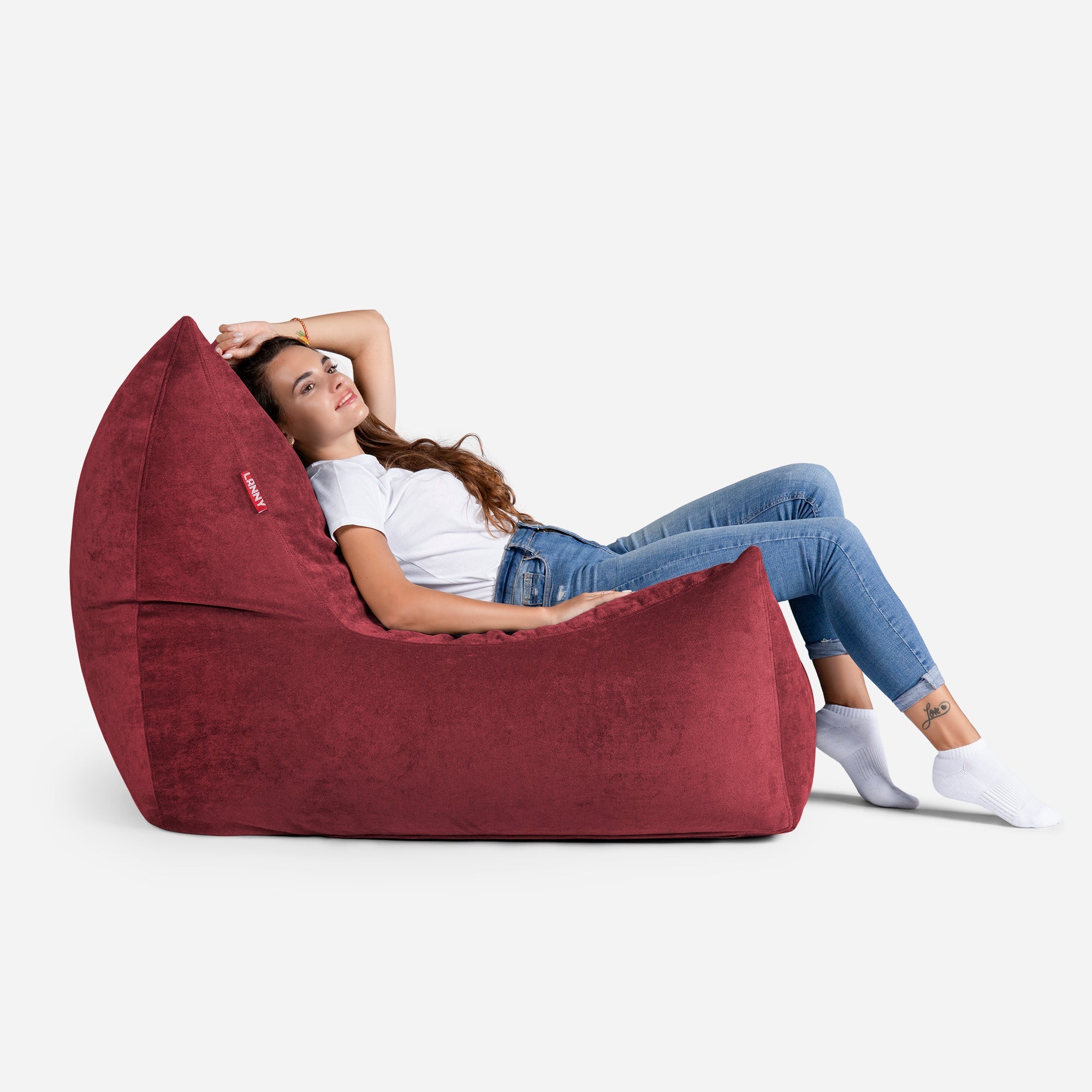 Quadro Aldo Red Bean bag Chair & Footrest Set - Lanny Beanbag - Bean Bag Chairs