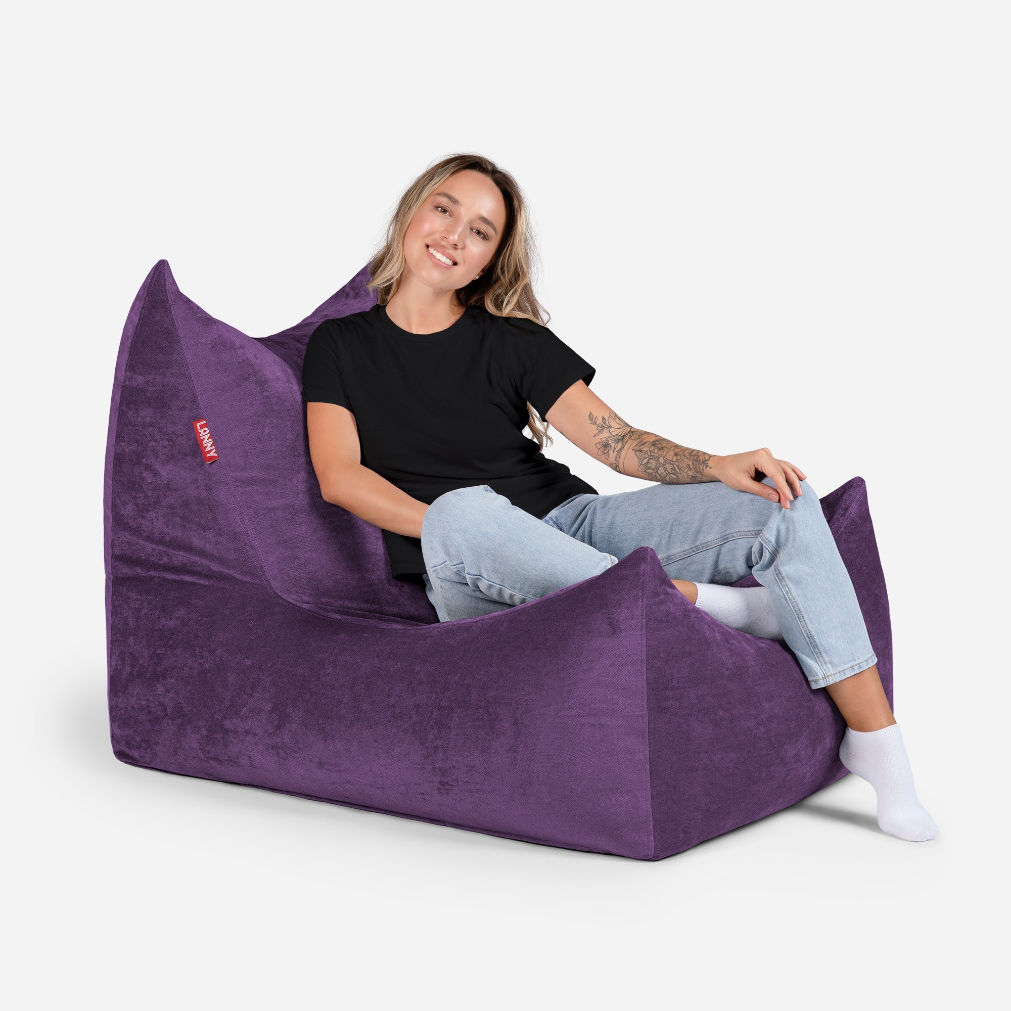 Quadro Aldo Violet Bean bag Chair & Footrest Set - Lanny Beanbag - Bean Bag Chairs