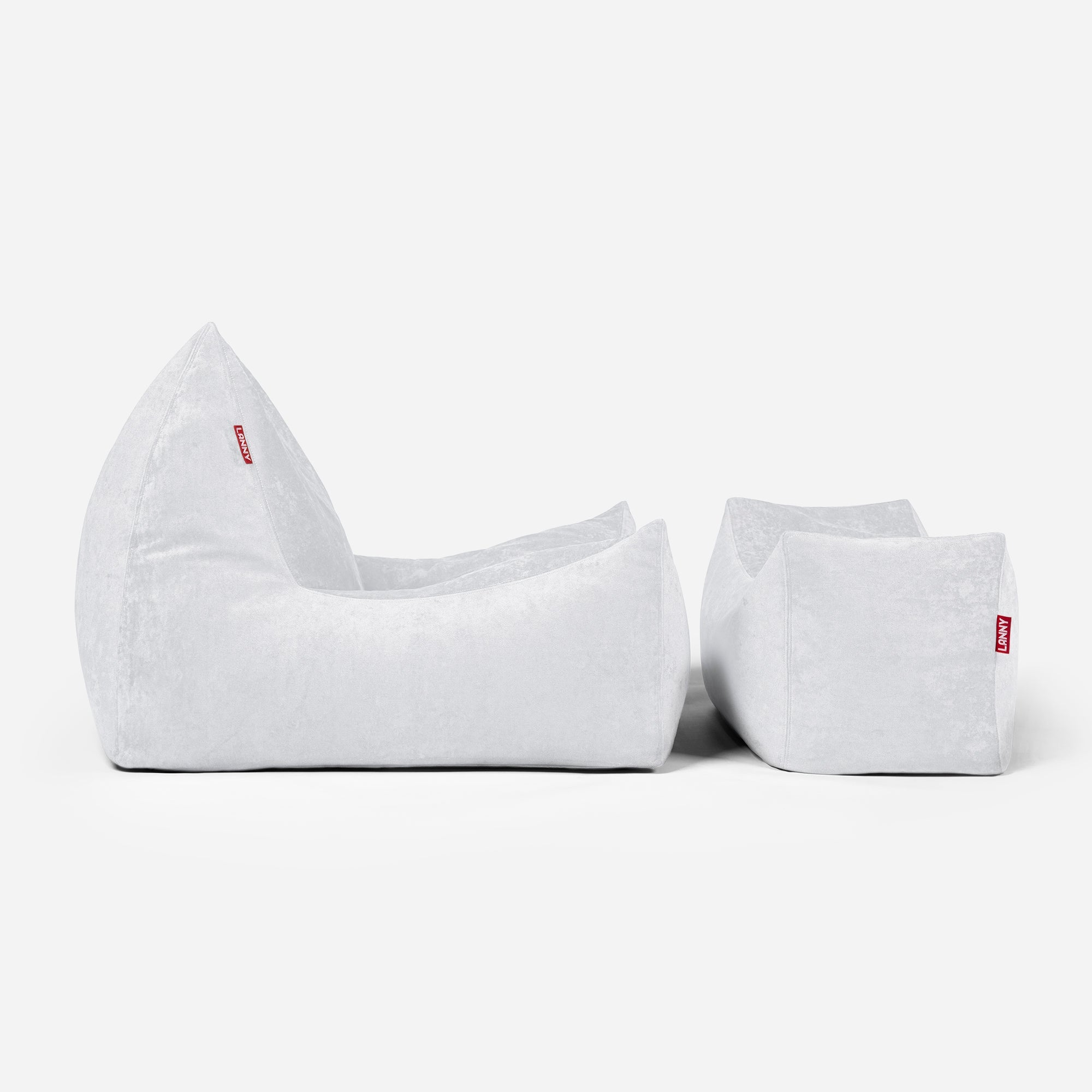 Quadro Aldo White Bean bag Chair & Footrest Set - Lanny Beanbag - Bean Bag Chairs