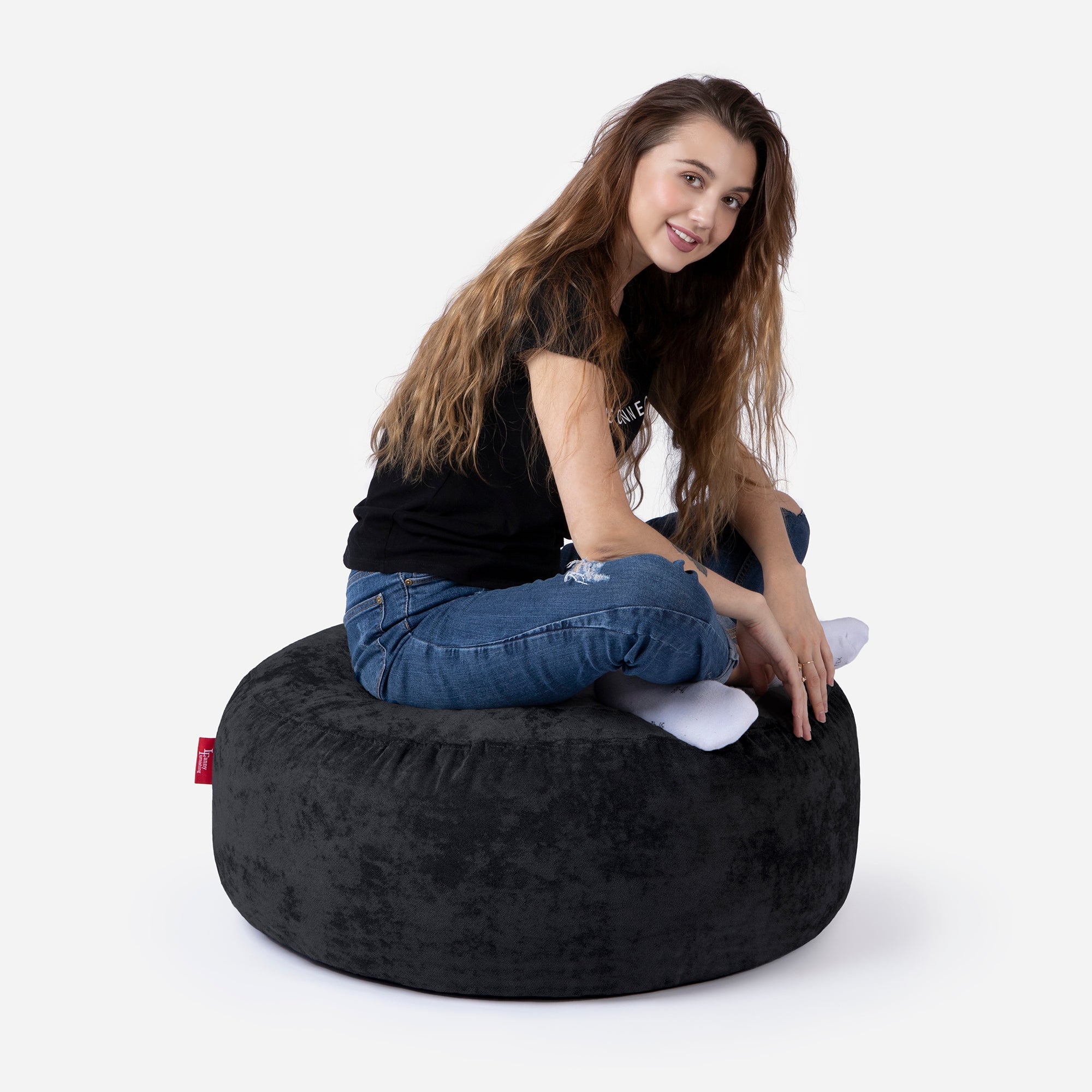 Short Aldo Black Pouf - Lanny Beanbag - Ottomans
