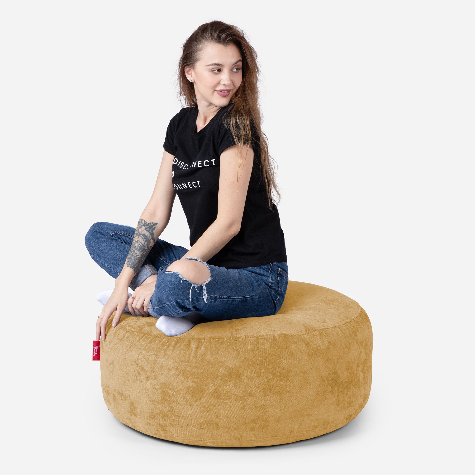 Short Aldo Mustard Pouf - Lanny Beanbag - Ottomans