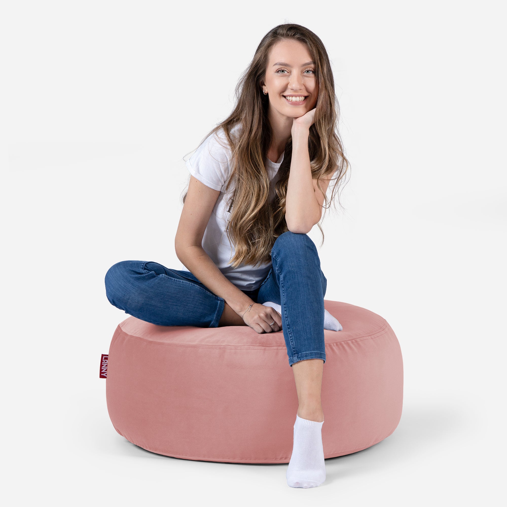 Short Velvet Pink Pouf - Lanny Beanbag - Ottomans