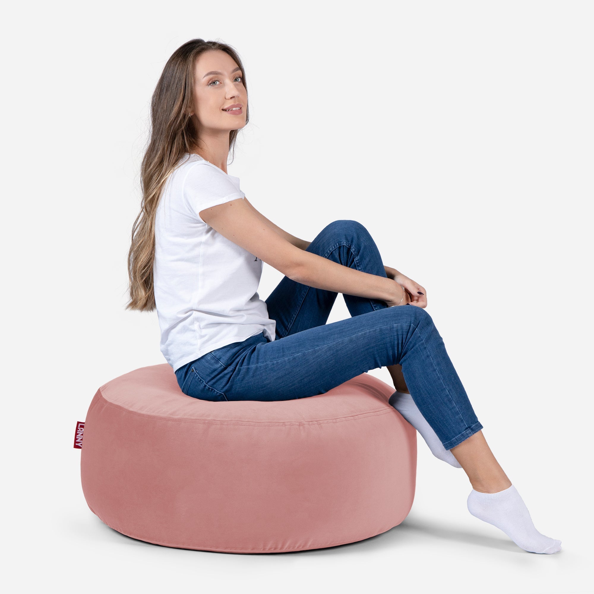 Short Velvet Pink Pouf - Lanny Beanbag - Ottomans