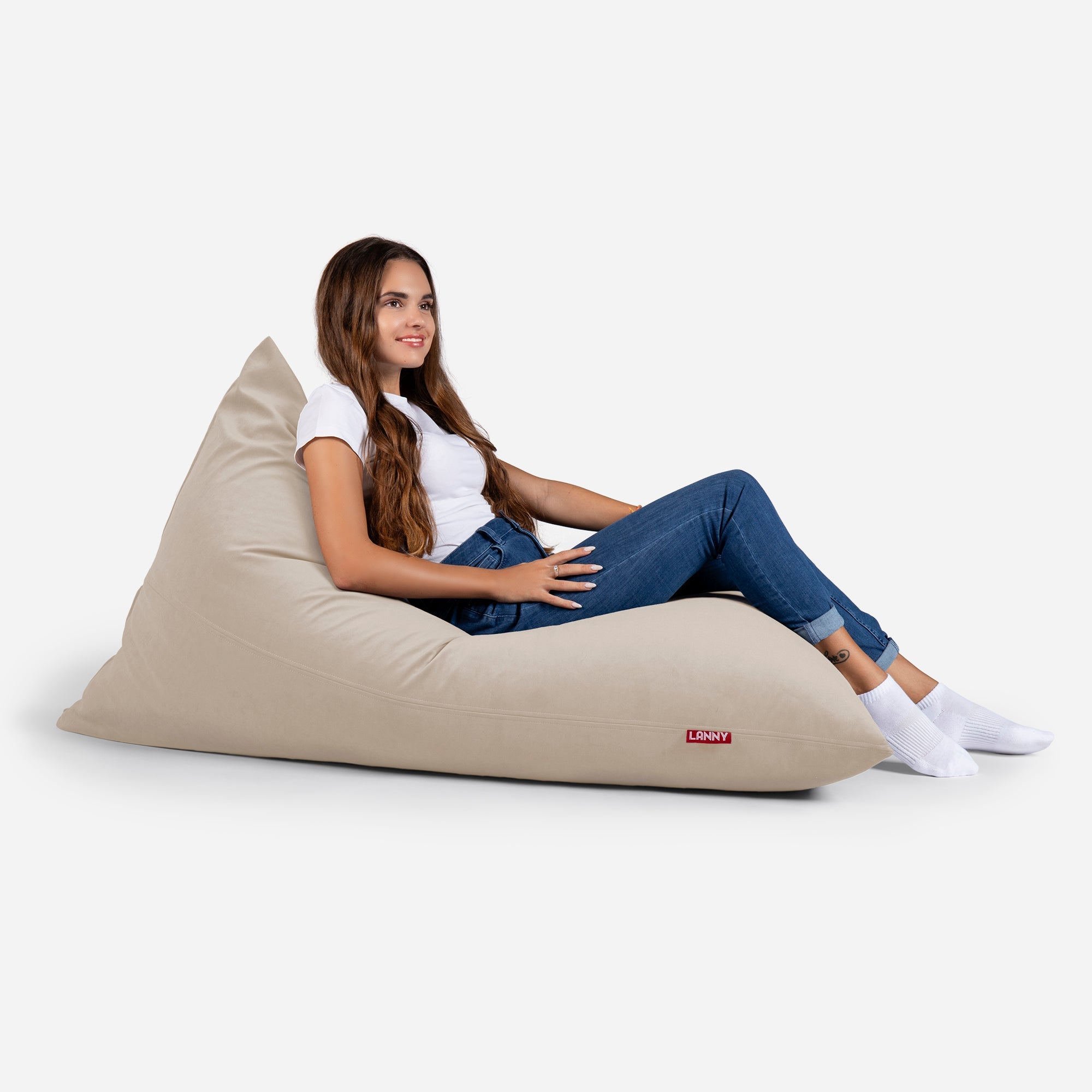Slim Velvet Beige Bean bag - Lanny Beanbag - Bean Bag Chairs