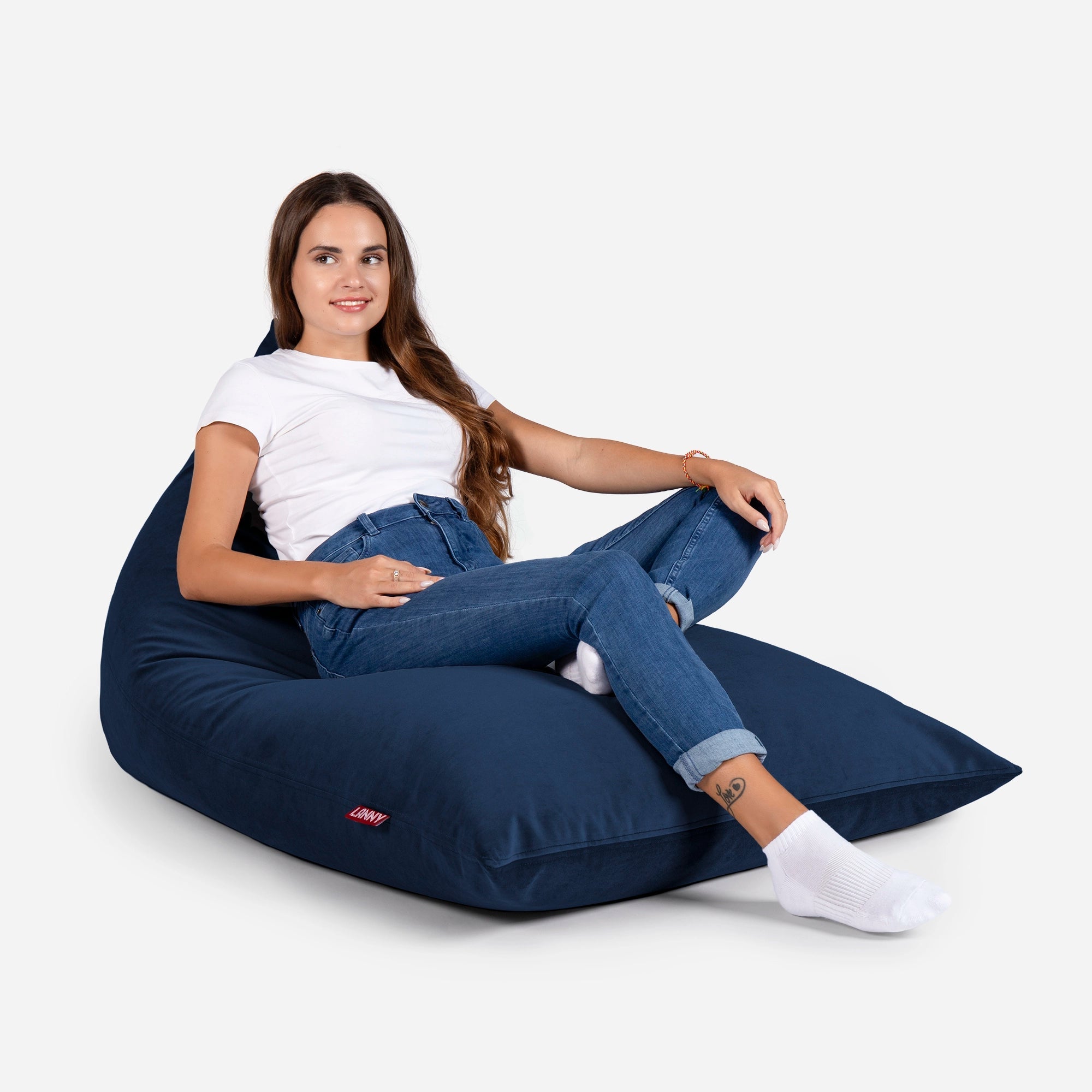 Slim Velvet Blue Bean bag - Lanny Beanbag - Bean Bag Chairs
