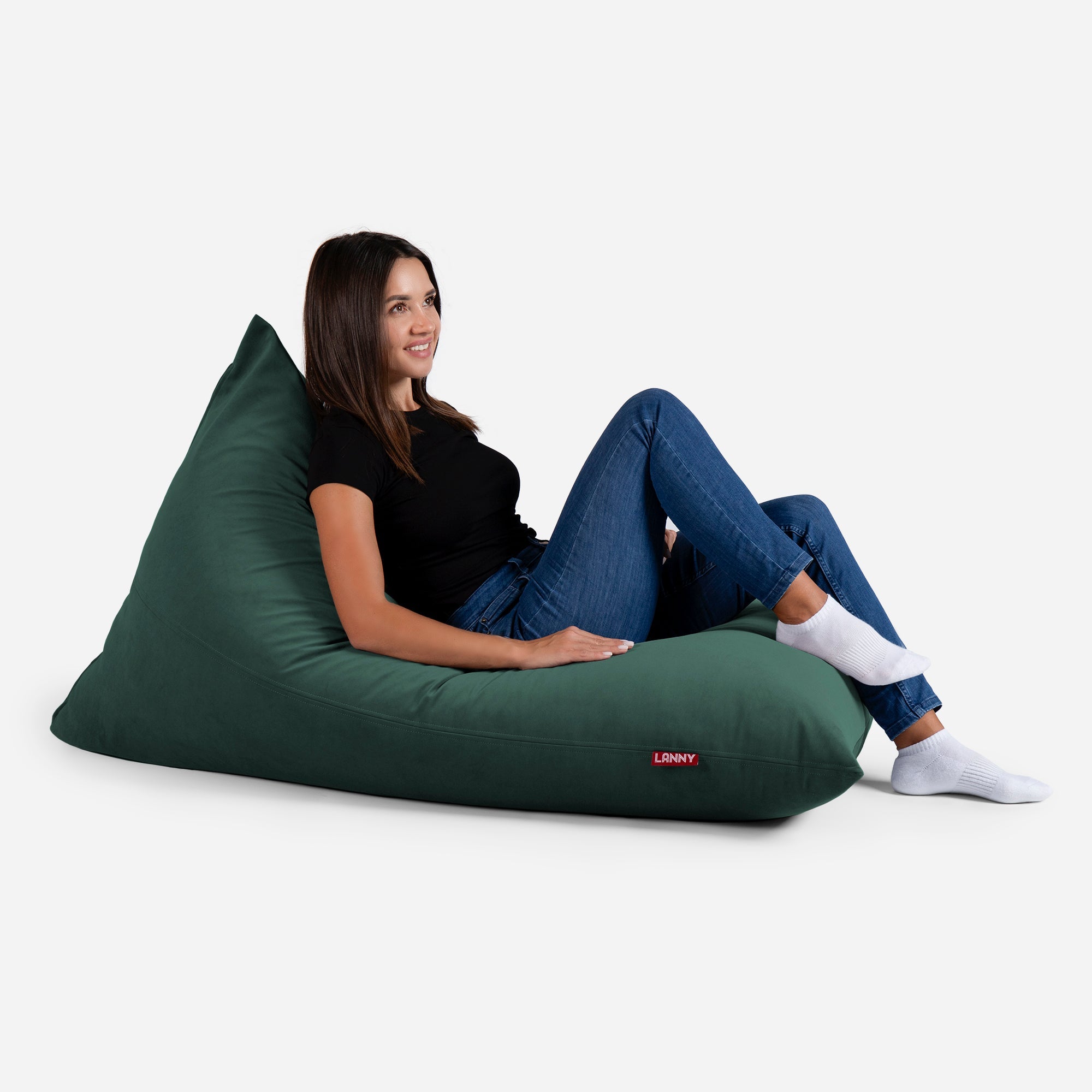 Slim Velvet Green Bean bag - Lanny Beanbag - Bean Bag Chairs