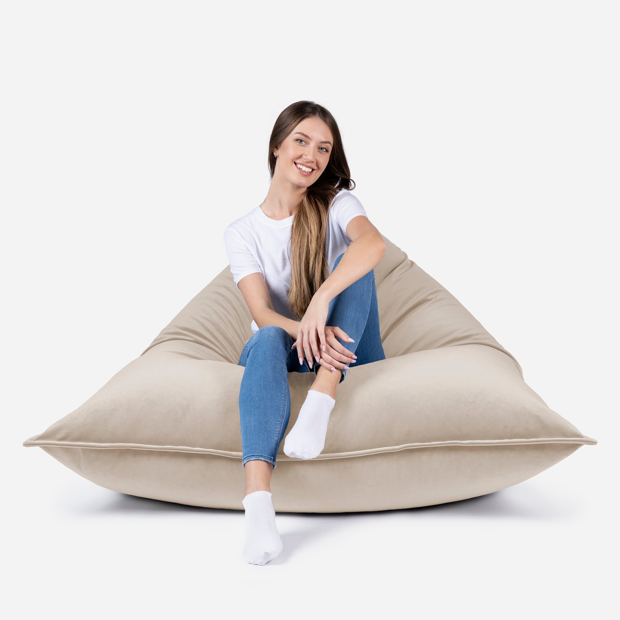 Sloppy Large Velvet Beige Bean bag - Lanny Beanbag - Bean Bag Chairs