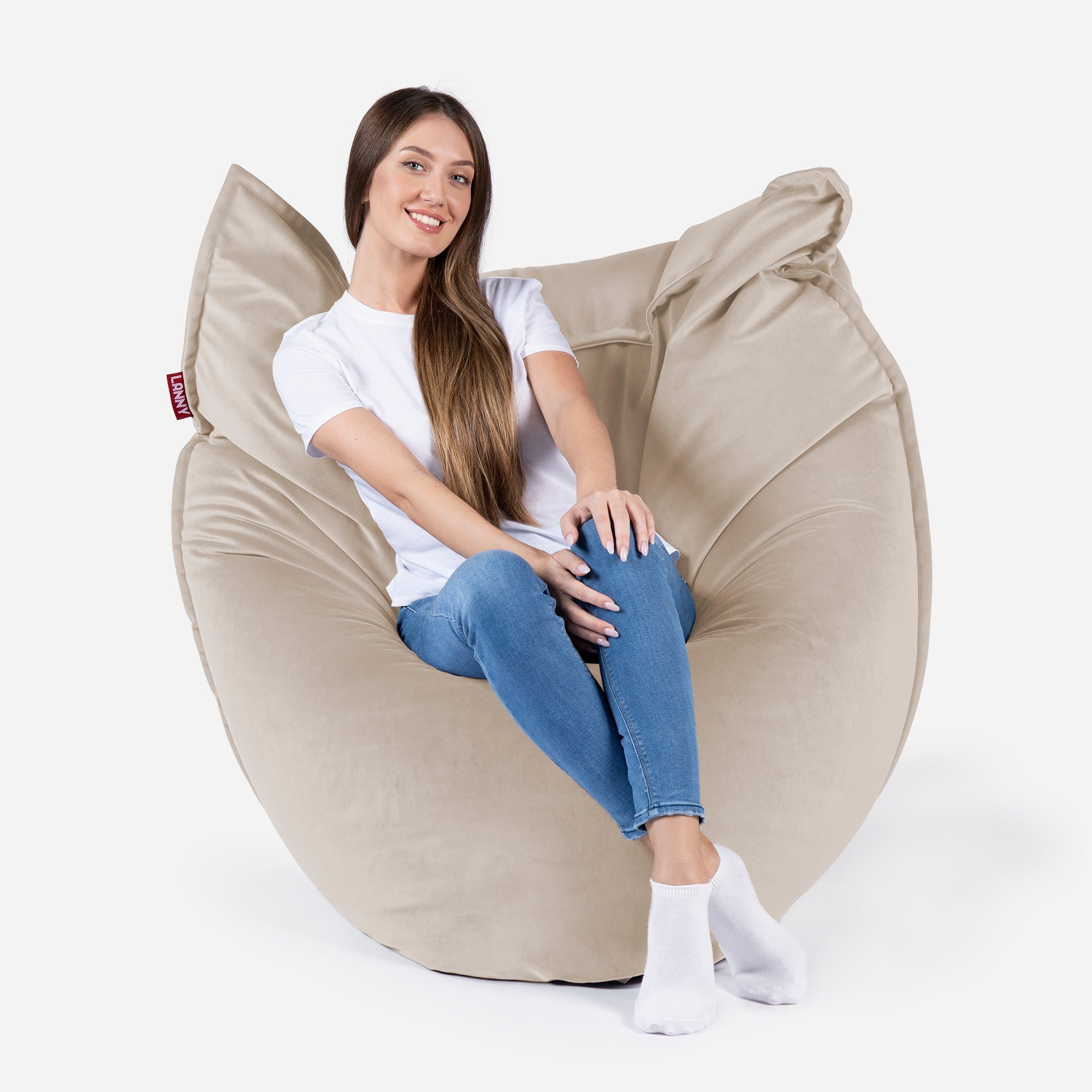 Sloppy Large Velvet Beige Bean bag - Lanny Beanbag - Bean Bag Chairs