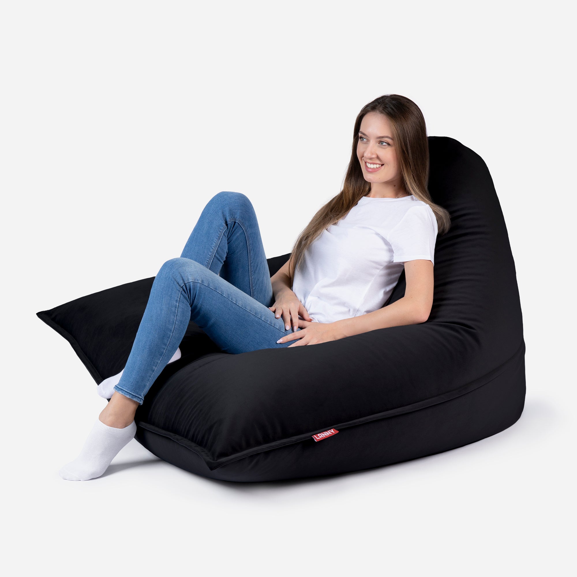 Sloppy Large Velvet Black Bean bag - Lanny Beanbag - Bean Bag Chairs