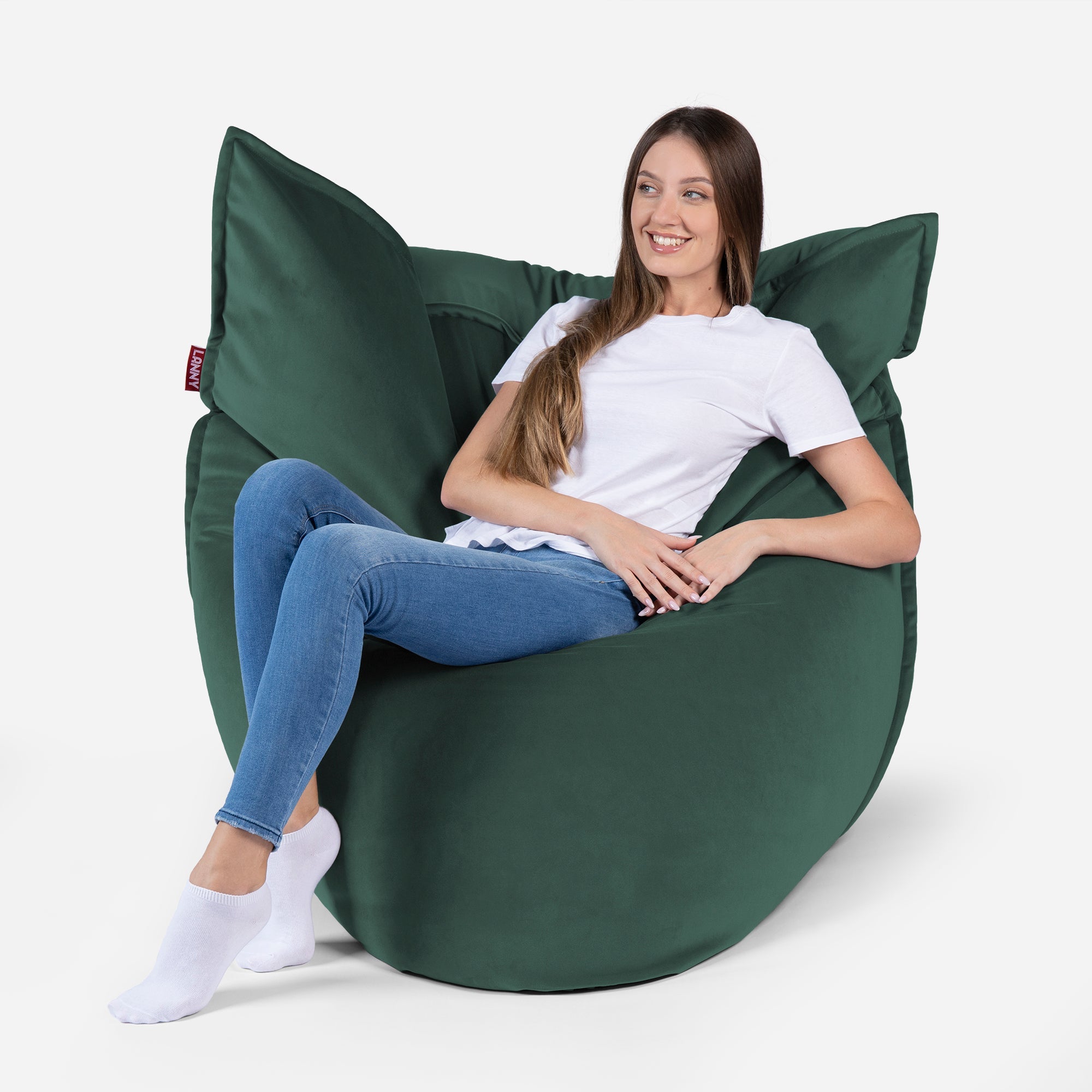 Sloppy Large Velvet Green Bean bag - Lanny Beanbag - Bean Bag Chairs