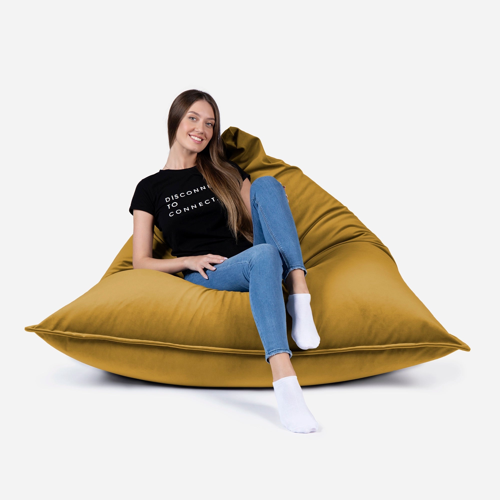 Sloppy Large Velvet Mustard Bean bag - Lanny Beanbag - Bean Bag Chairs