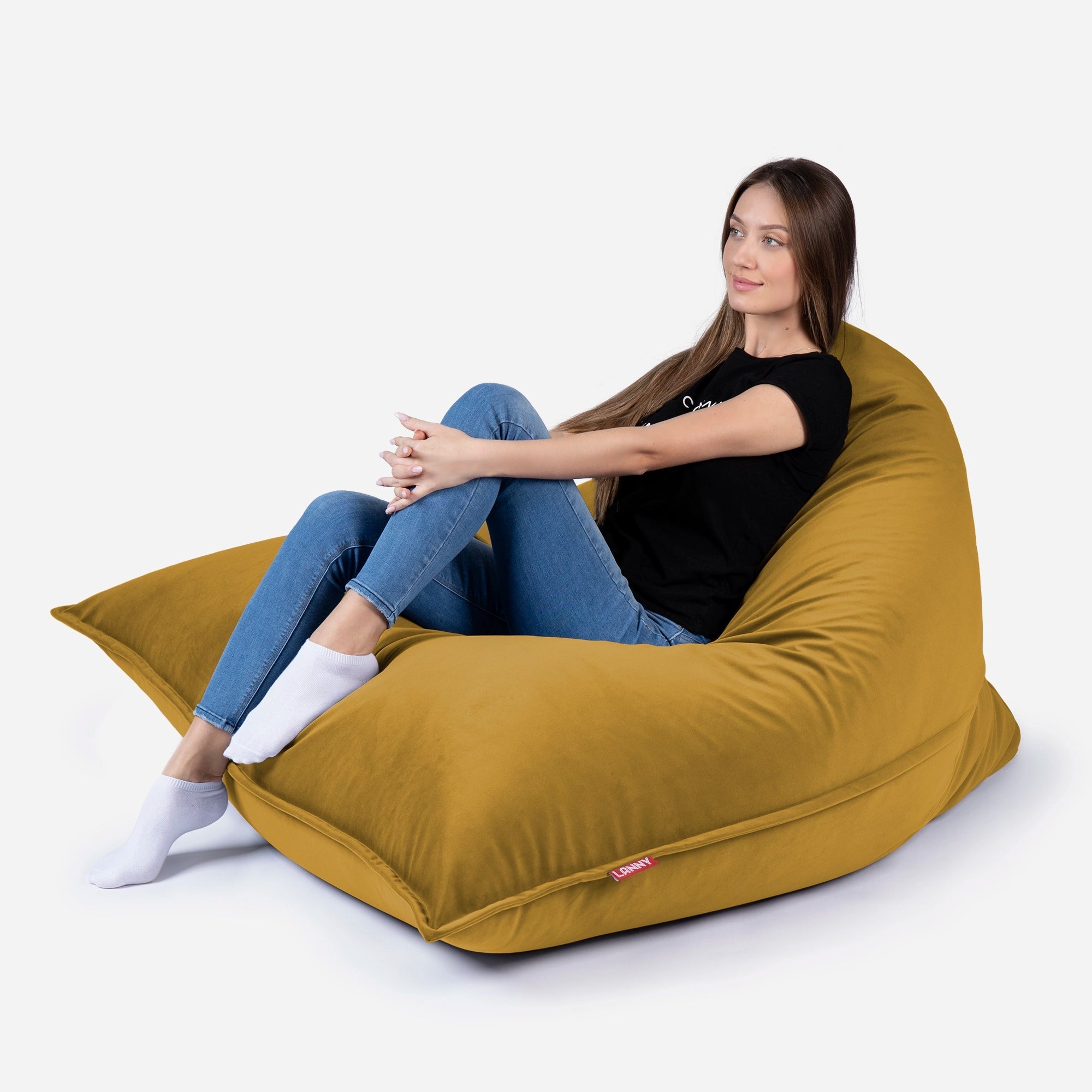Sloppy Large Velvet Mustard Bean bag - Lanny Beanbag - Bean Bag Chairs