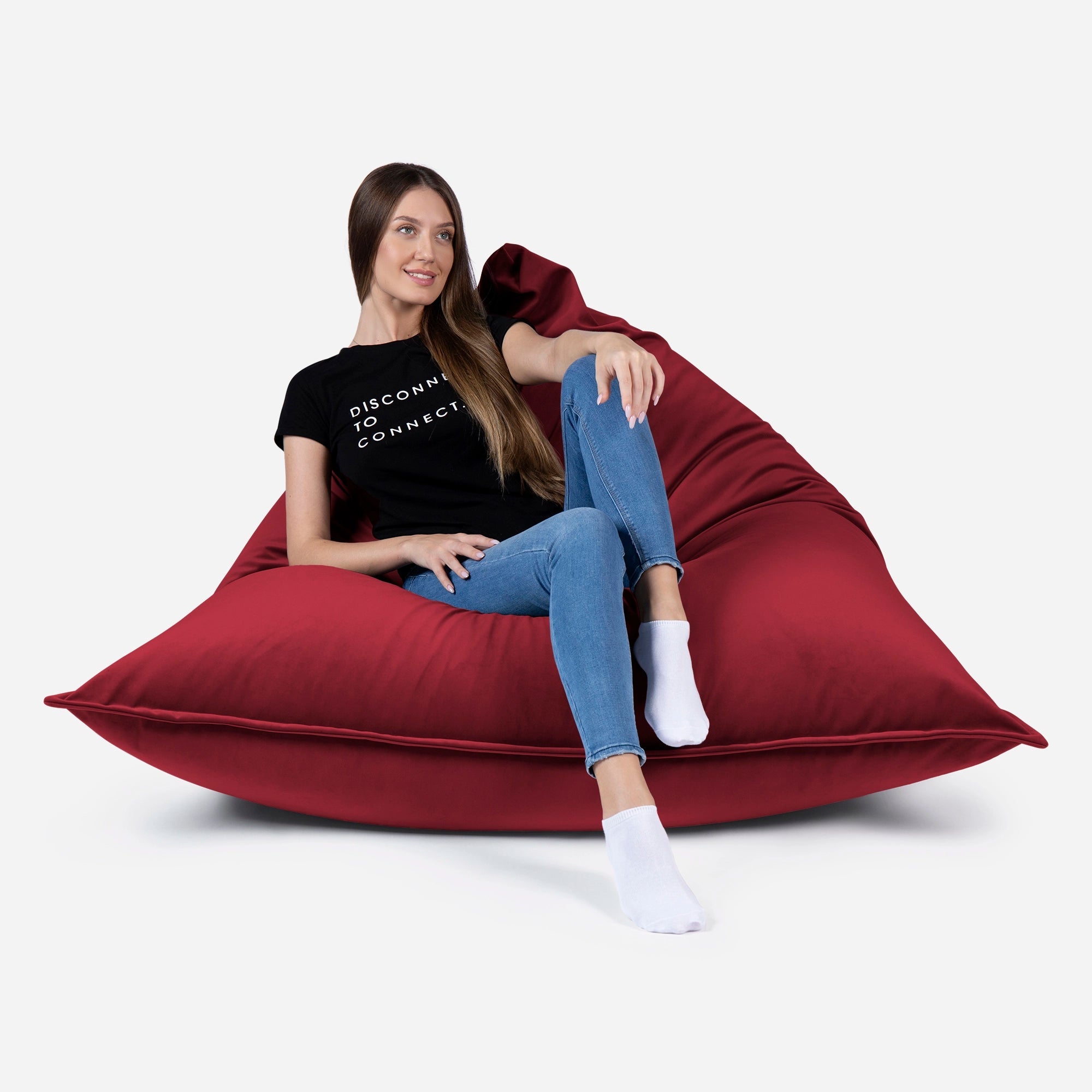 Sloppy Large Velvet Red Bean bag - Lanny Beanbag - Bean Bag Chairs