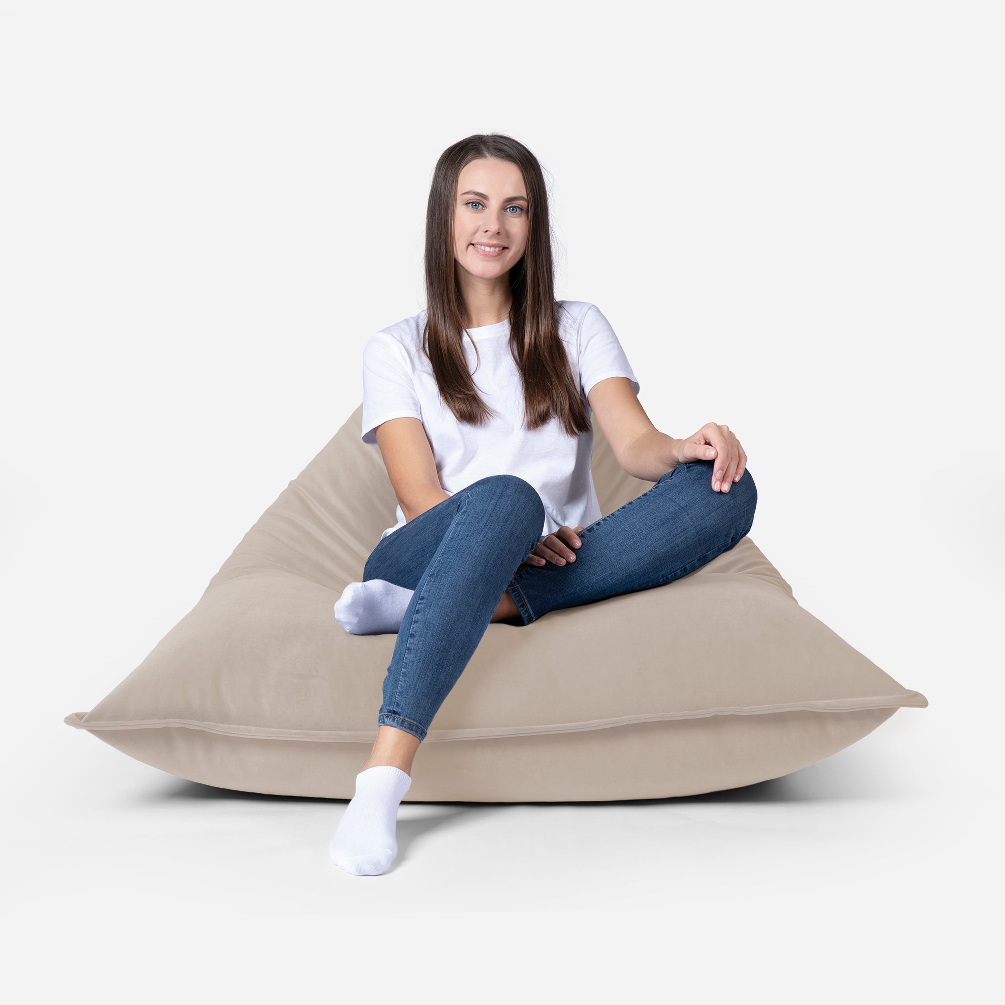 Sloppy Mini Velvet Beige Bean bag - Lanny Beanbag - Bean Bag Chairs