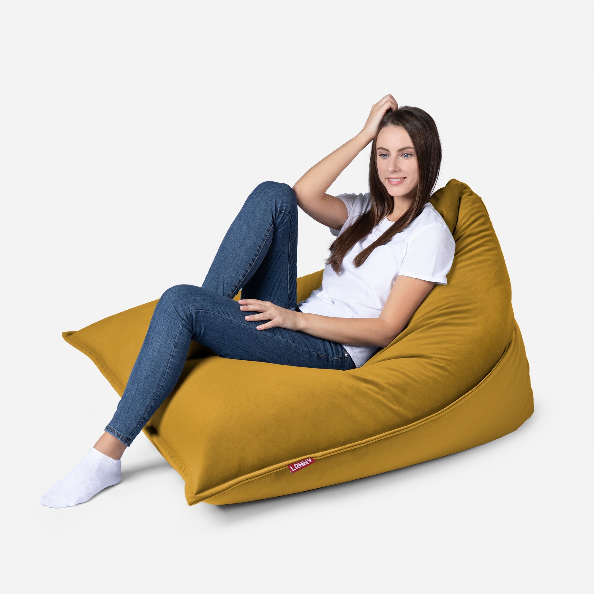 Sloppy Mini Velvet Mustard Bean bag - Lanny Beanbag - Bean Bag Chairs
