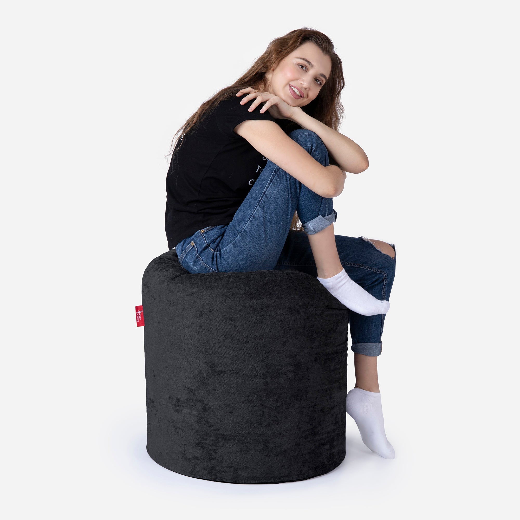 Tall Aldo Black Pouf - Lanny Beanbag - Ottomans