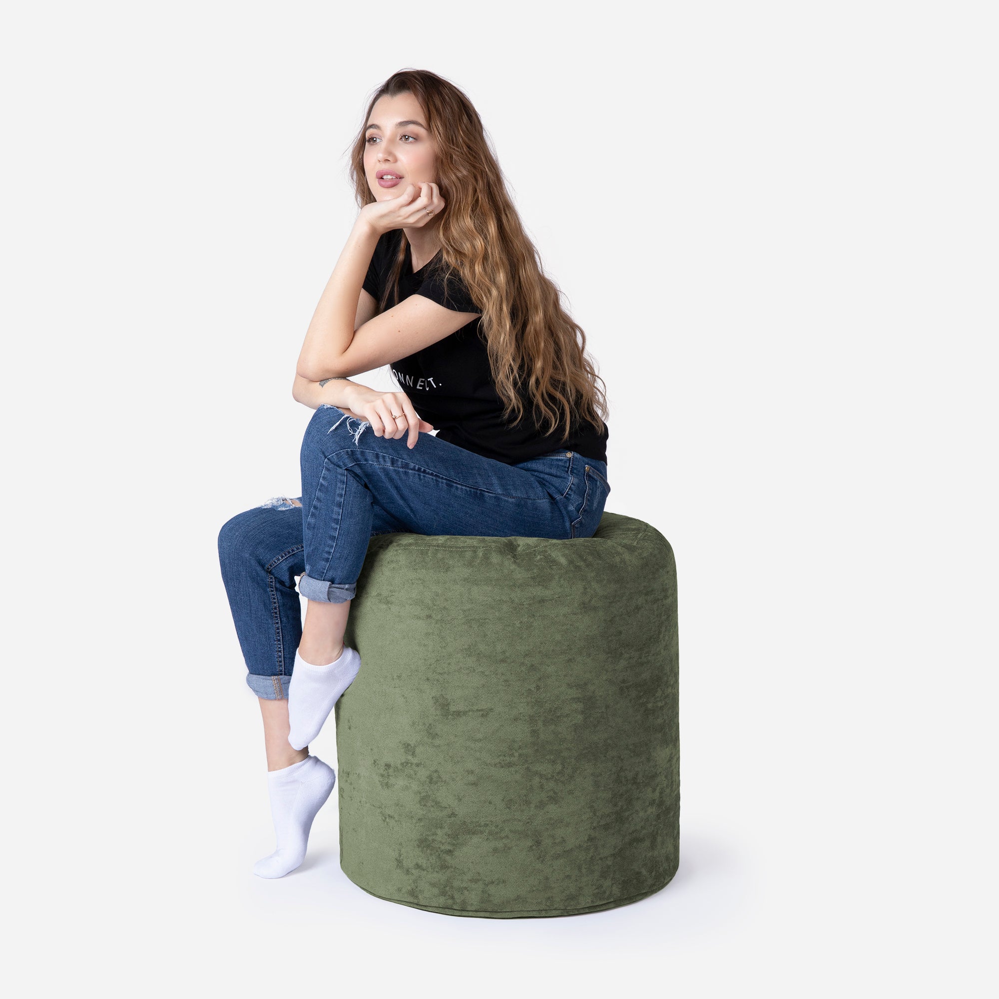 Tall Aldo Khaki Pouf - Lanny Beanbag - Ottomans