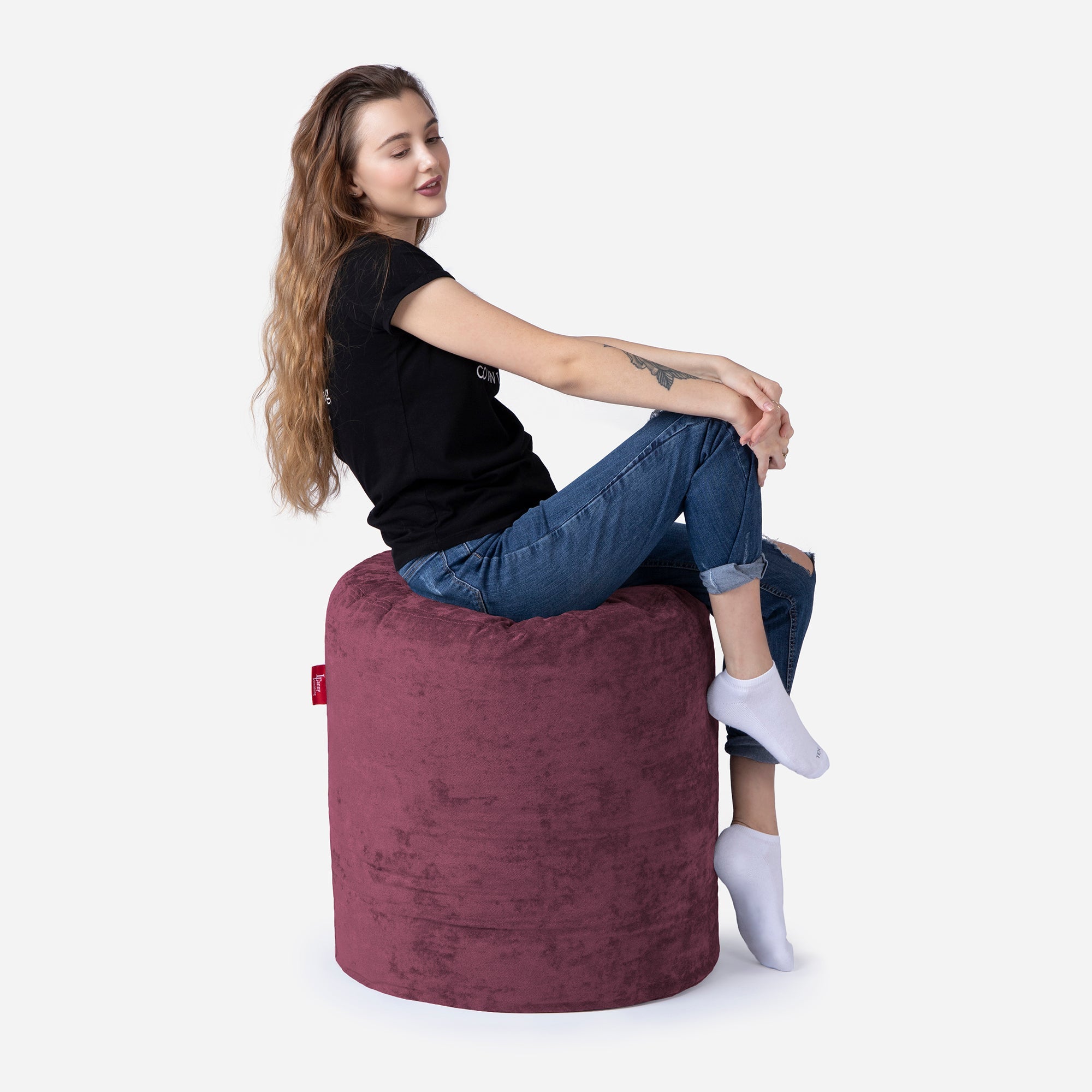 Tall Aldo Purple Pouf - Lanny Beanbag - Ottomans